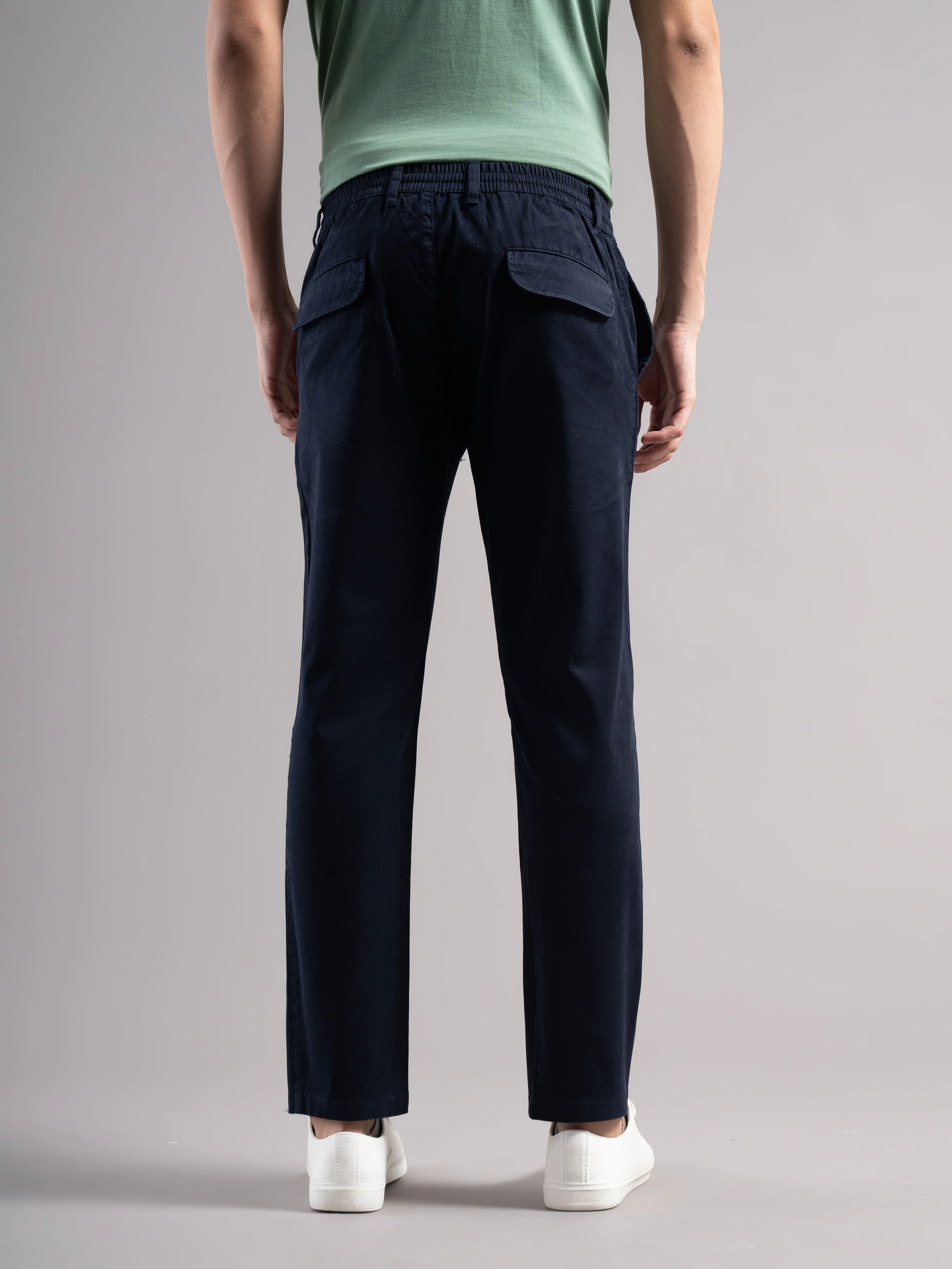 Men Blue Elastic Drawstring Trousers - Image 2