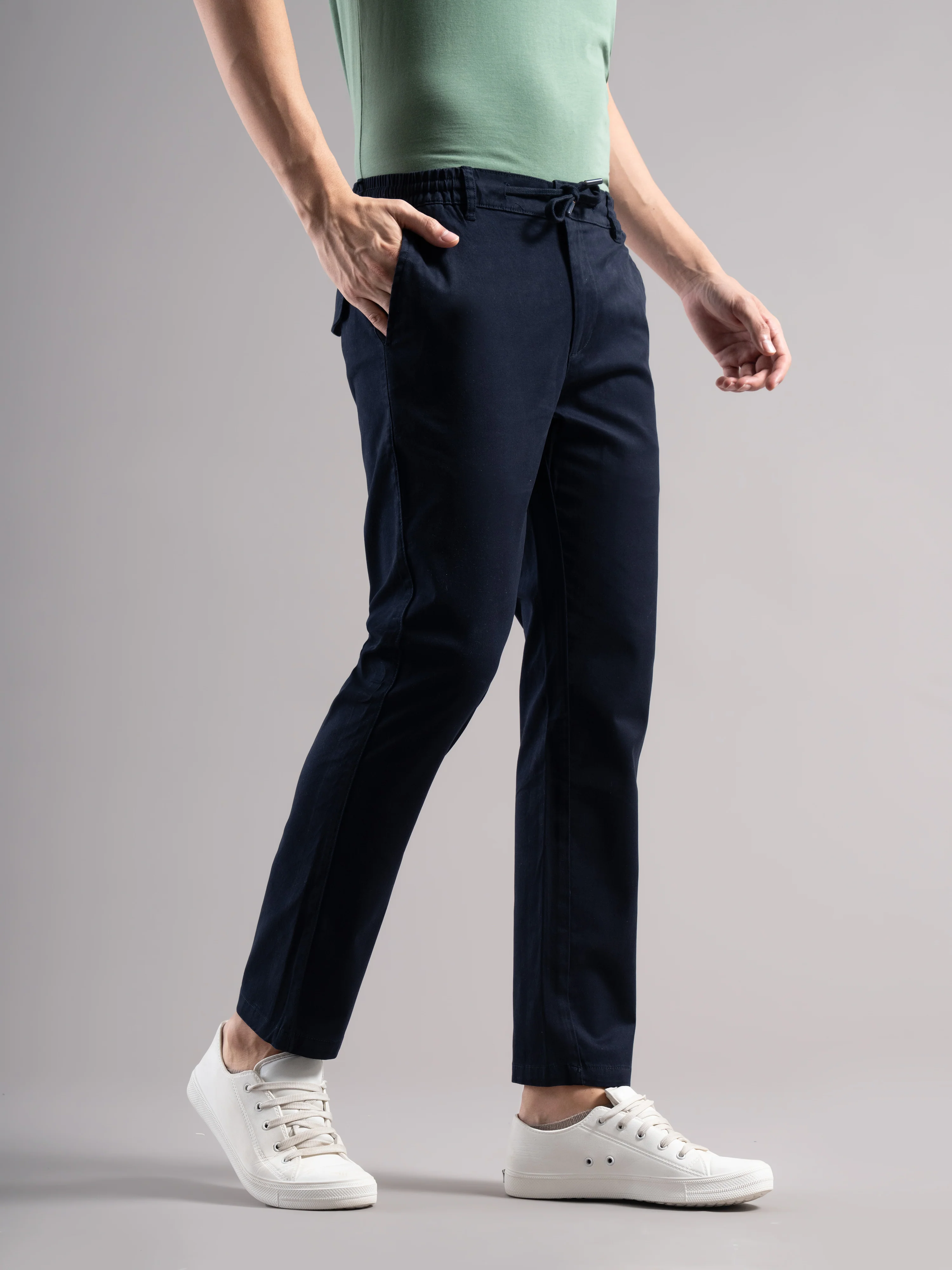 Men Blue Elastic Drawstring Trousers - Image 5