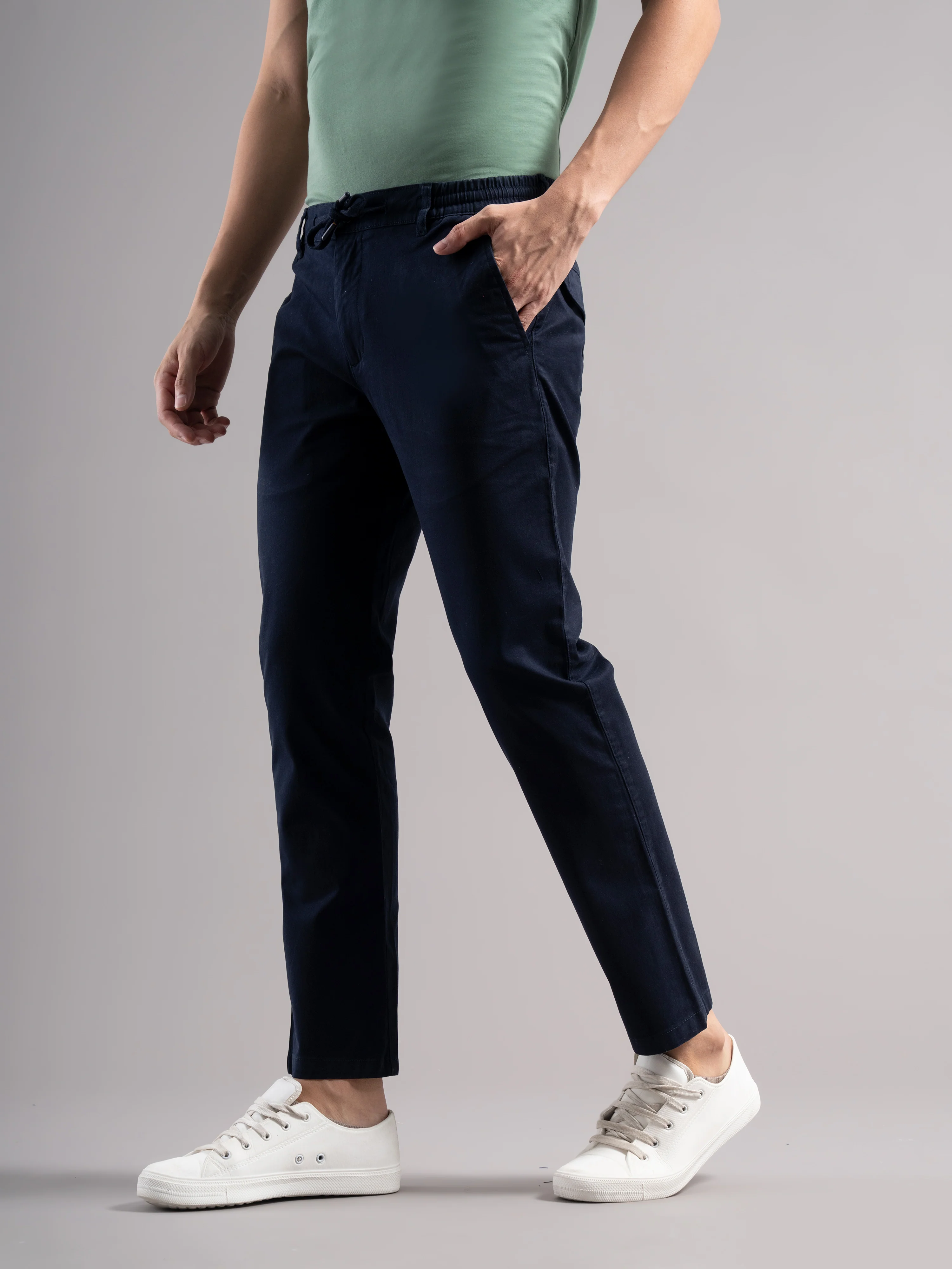 Men Blue Elastic Drawstring Trousers - Image 6