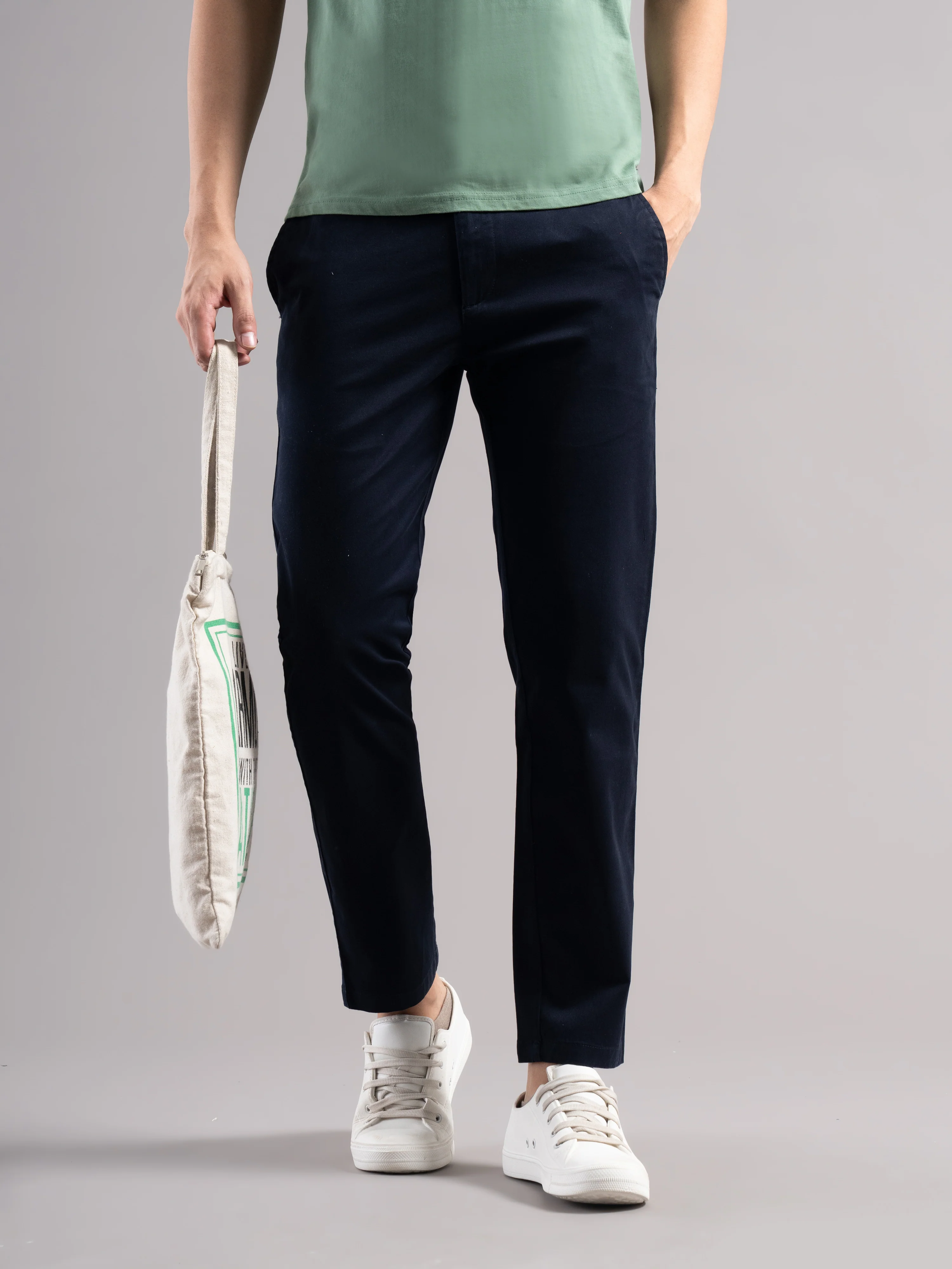 Men Blue Elastic Drawstring Trousers - Image 7