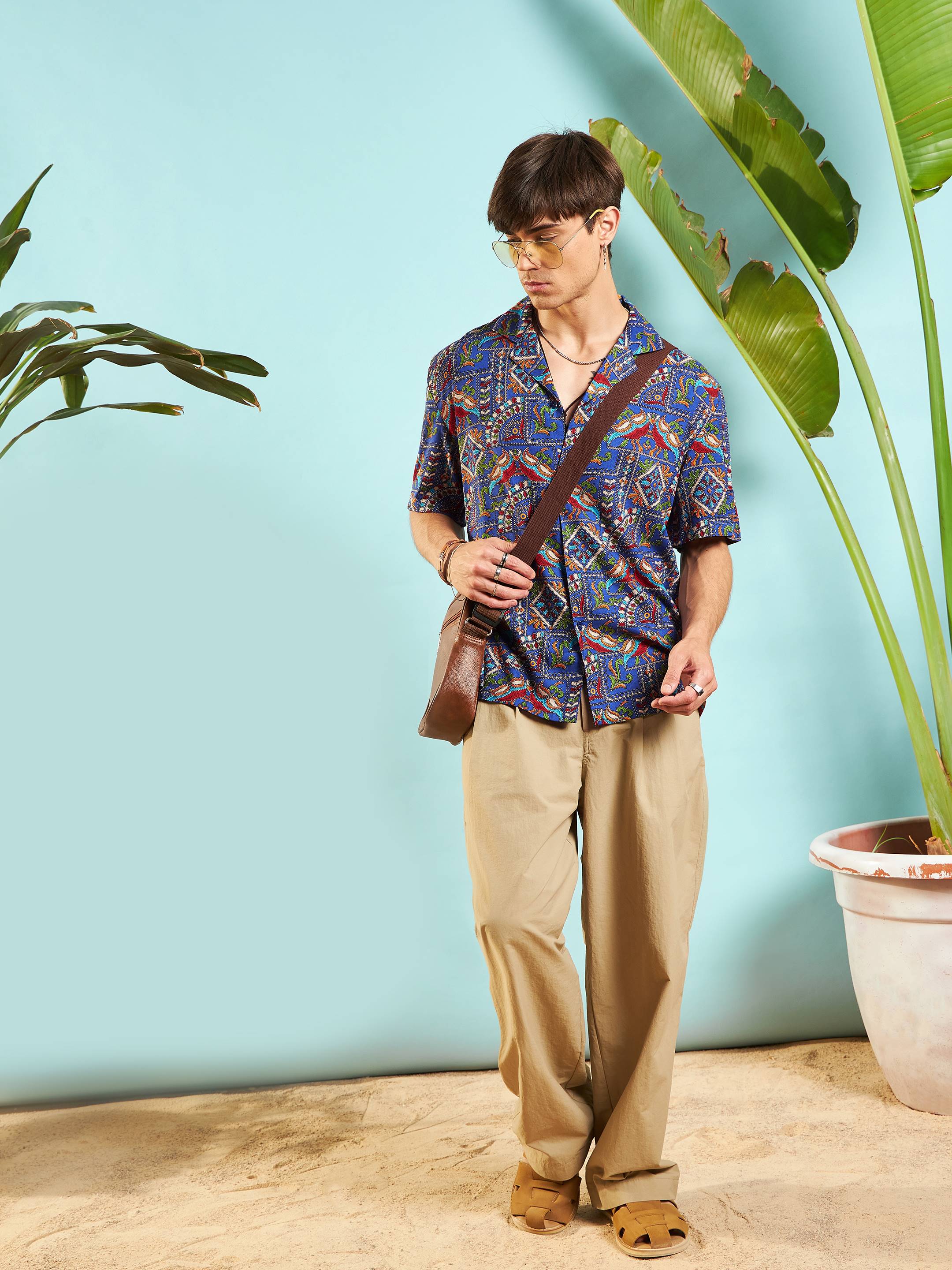 Men Blue Ethnic Print Relax Fit Shirt - Image 6