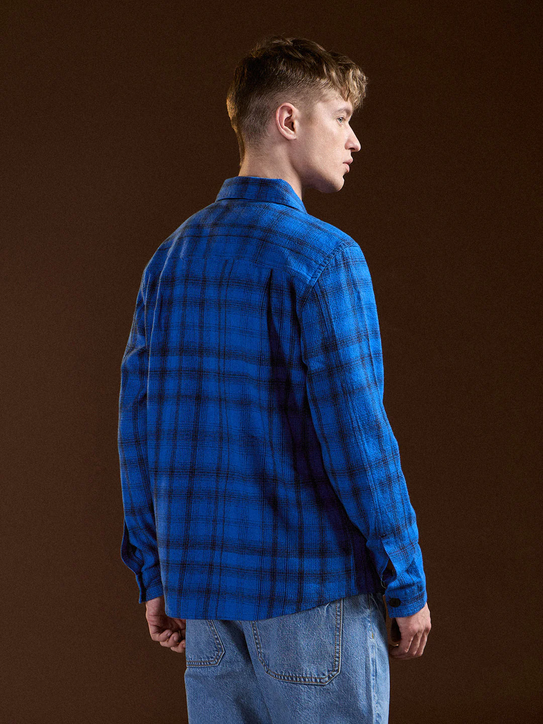Men Blue Flannel Checked Regular Fit Overshirt - Image 2