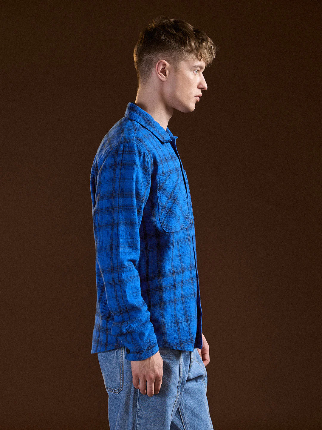 Men Blue Flannel Checked Regular Fit Overshirt - Image 3
