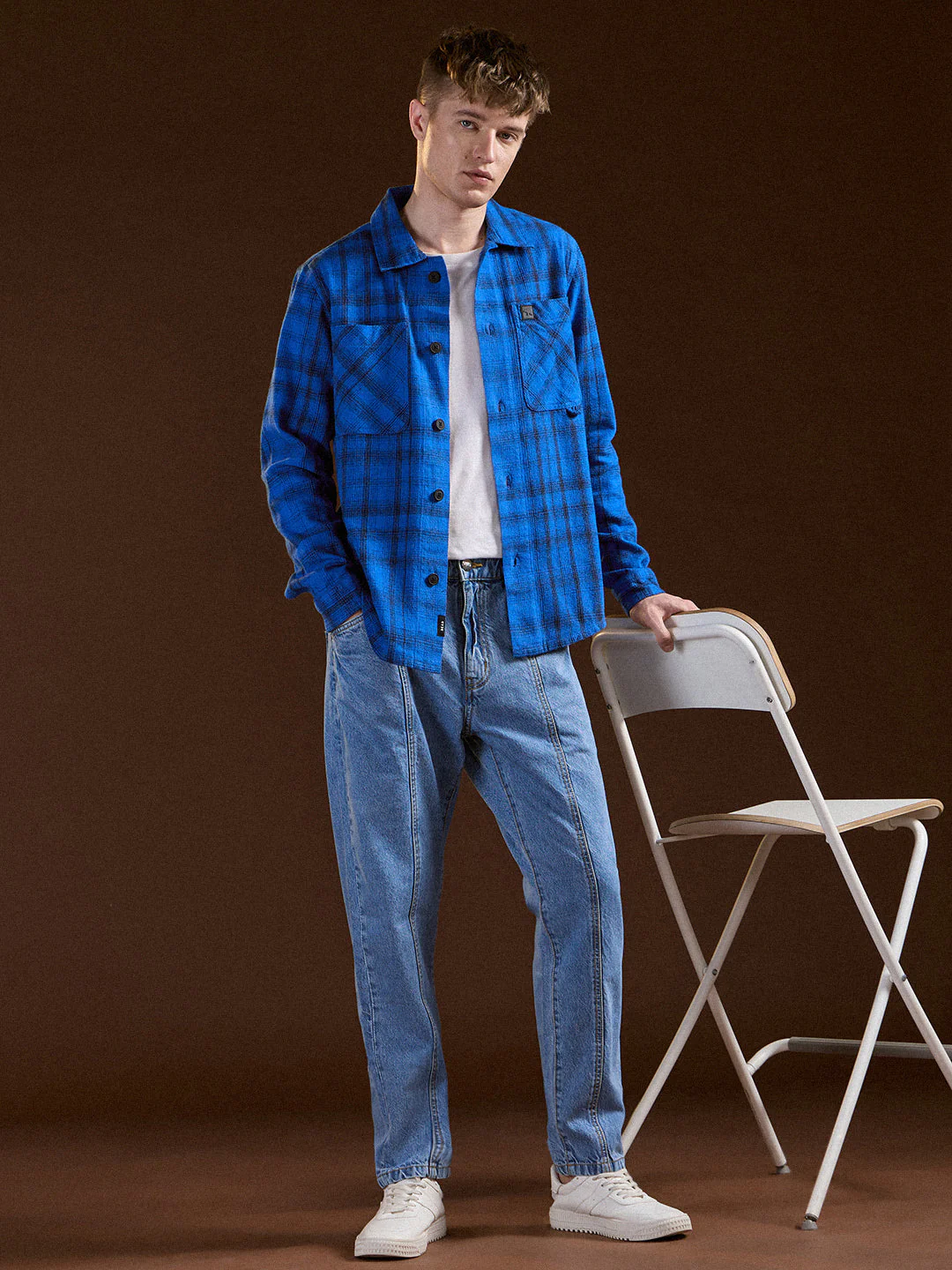 Men Blue Flannel Checked Regular Fit Overshirt - Image 4