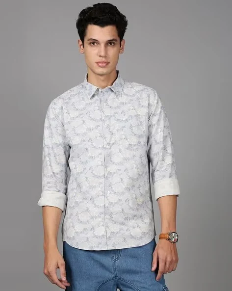 Men Blue Floral Print Shirt - Image 2