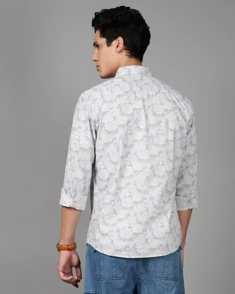 Men Blue Floral Print Shirt - Image 3