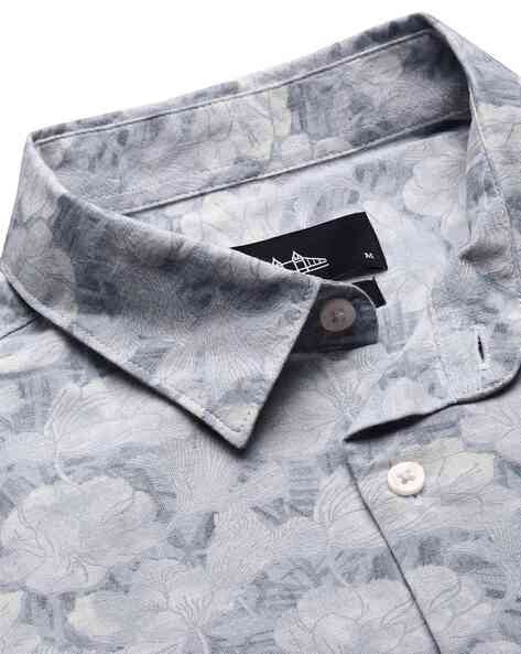 Men Blue Floral Print Shirt - Image 8