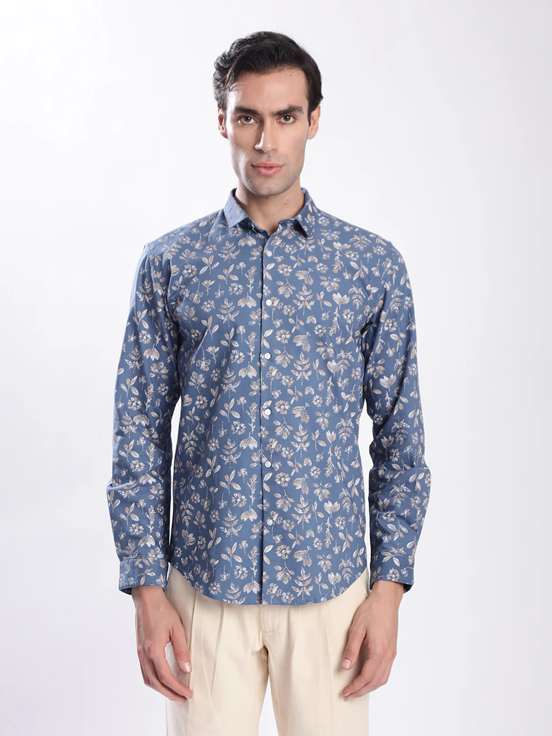 Men Blue Floral Printed Shirt - Image 2
