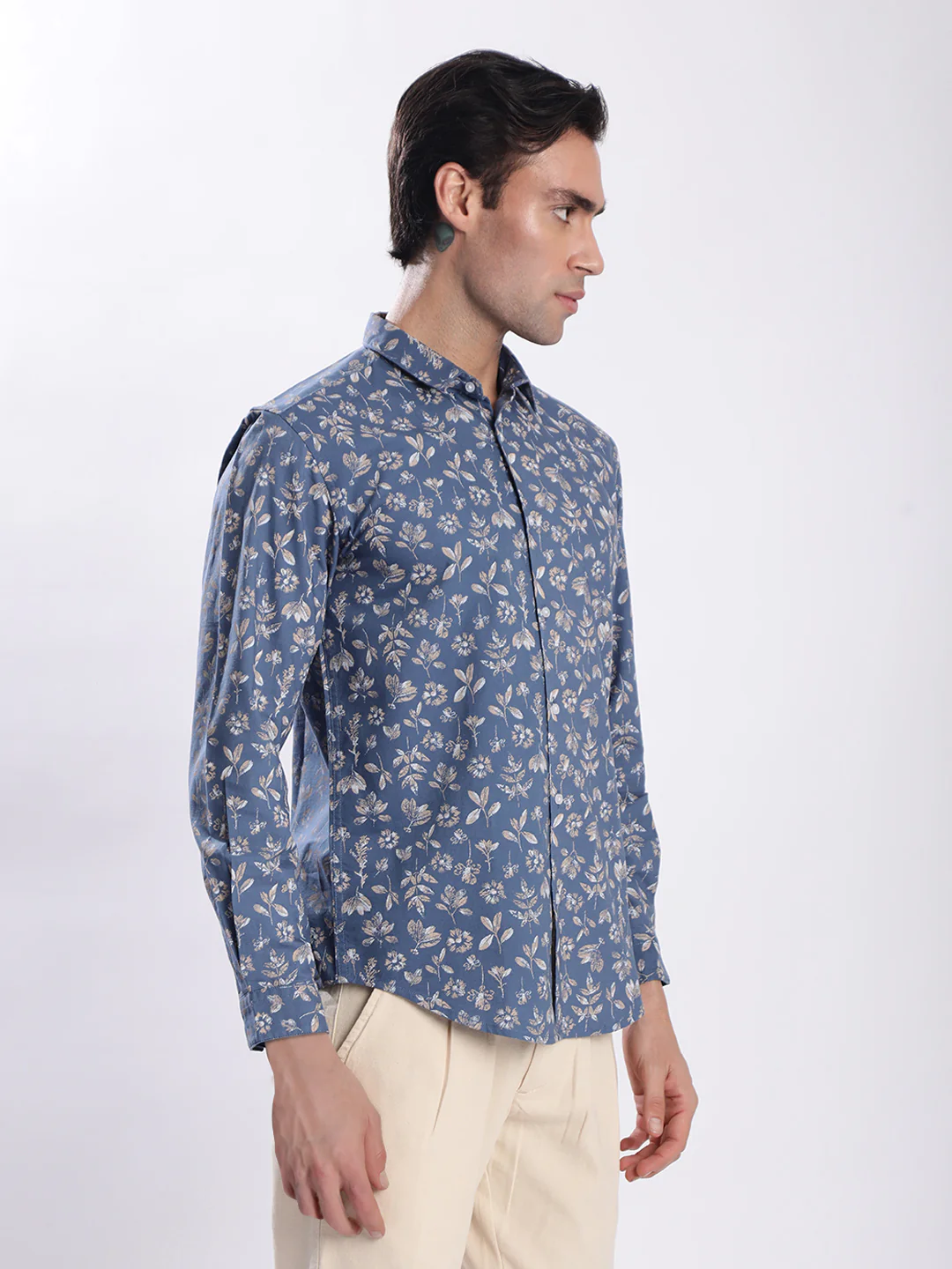 Men Blue Floral Printed Shirt - Image 3