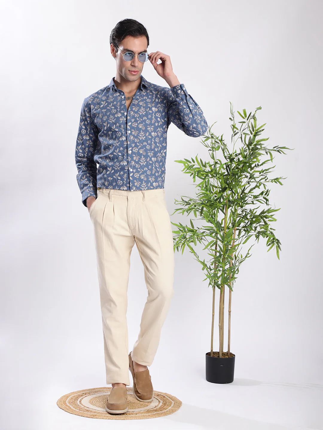 Men Blue Floral Printed Shirt - Image 7