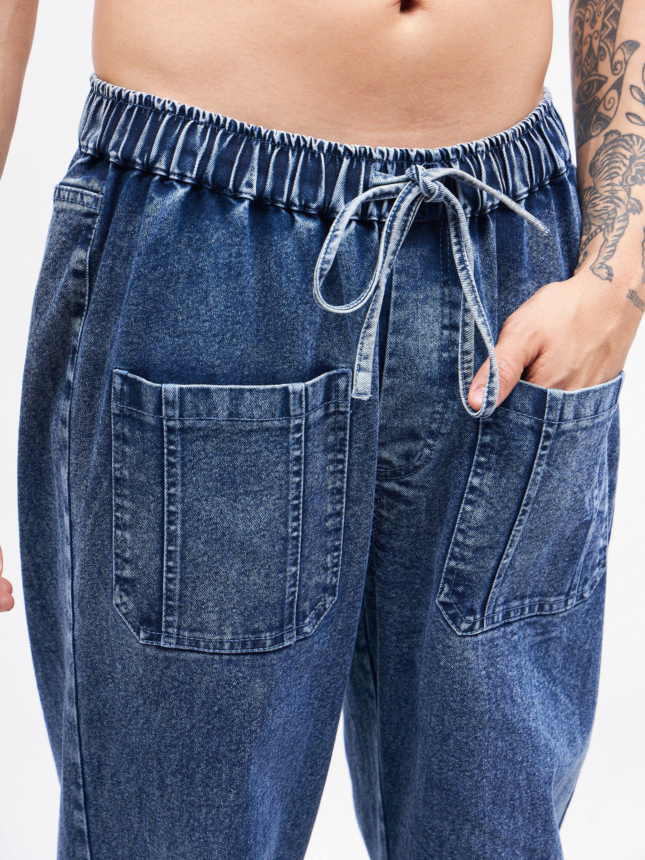 Men Blue Front Zipper Baggy Fit Jeans - Image 3