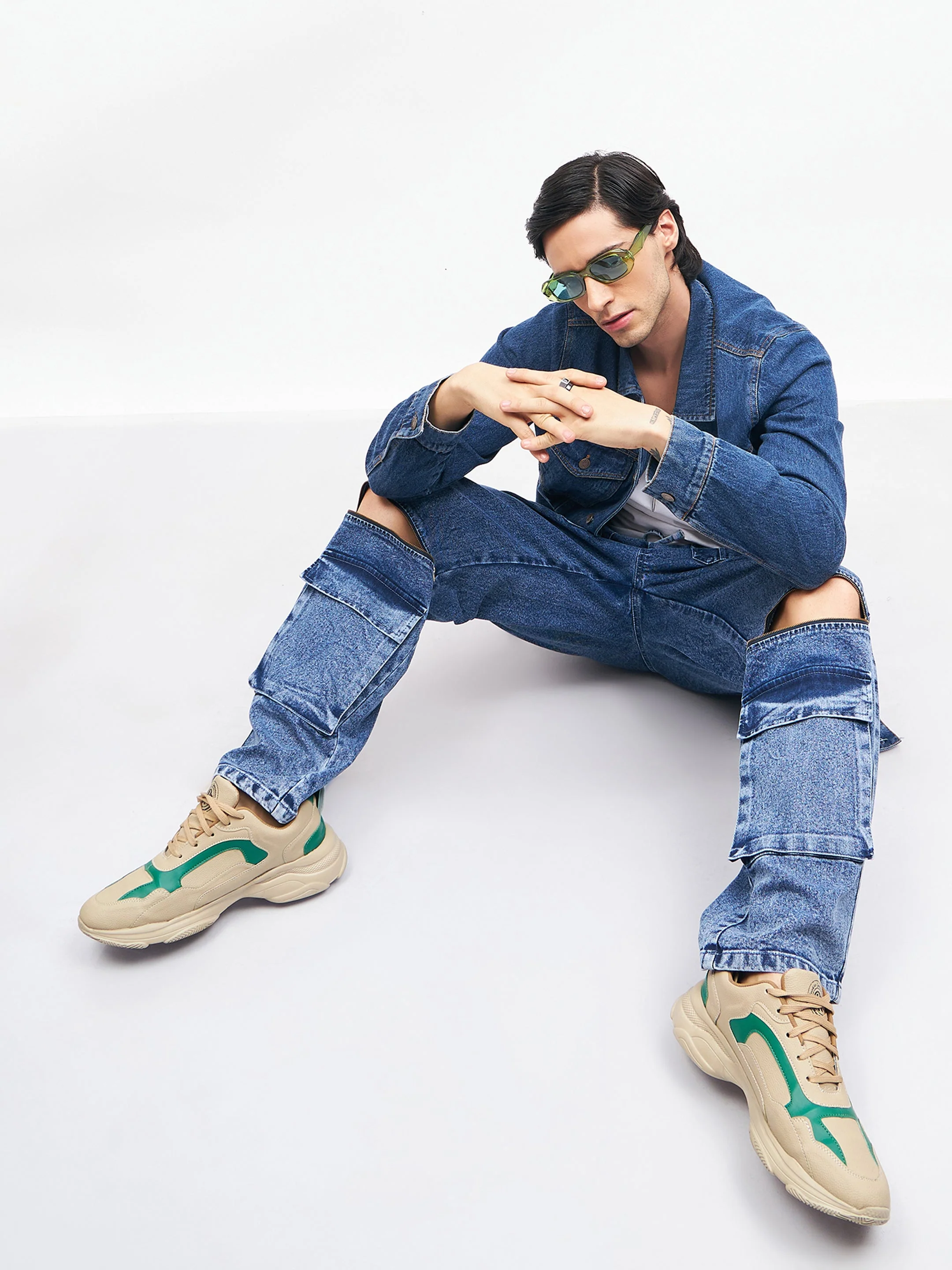 Men Blue Front Zipper Baggy Fit Jeans - Image 6