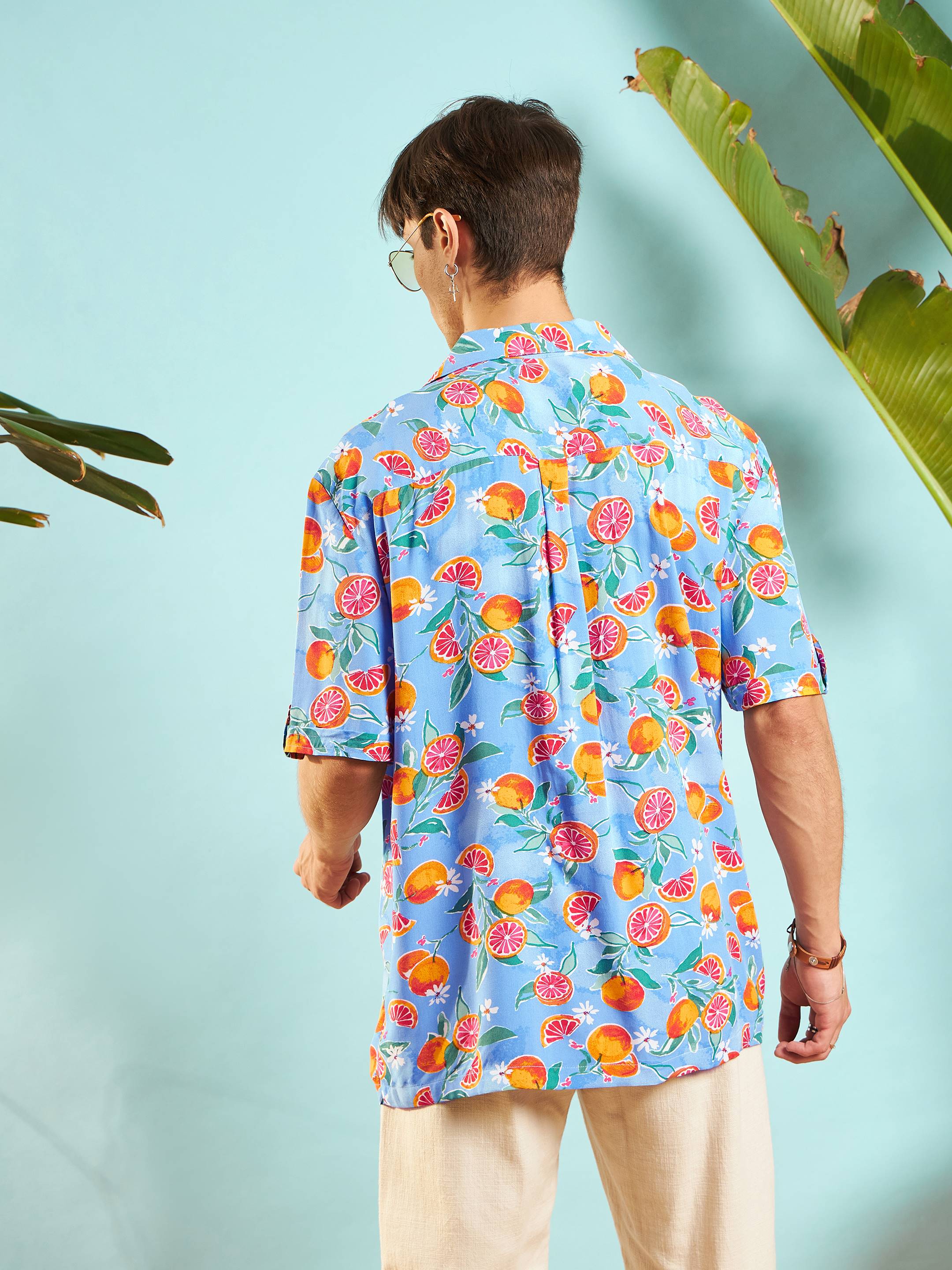 Men Blue Fruit Print Relax Fit Shirt - Image 5