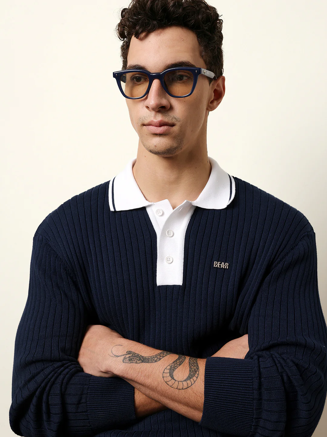 Men Blue Full Sleeve Polo T-Shirt - Image 2