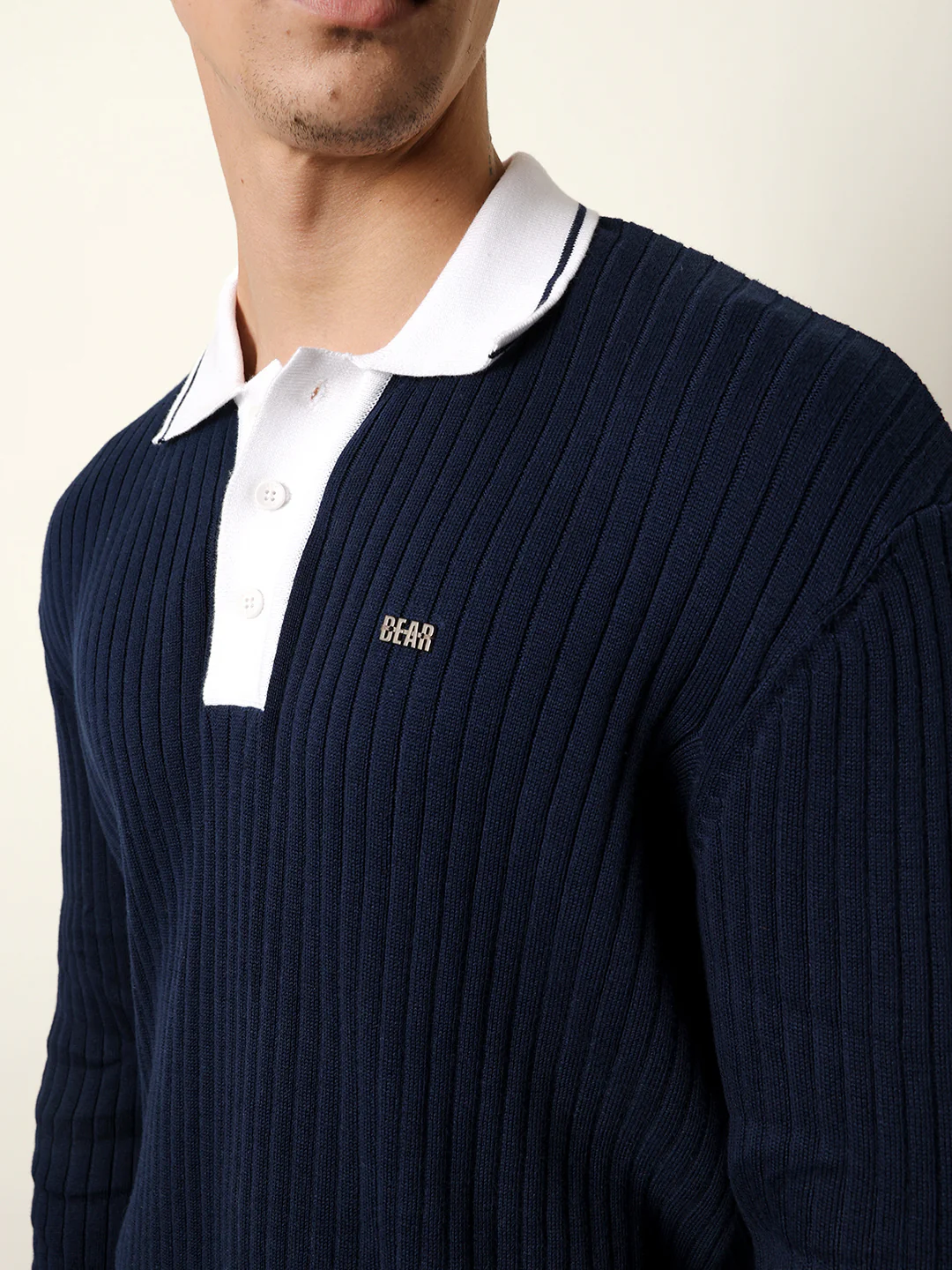 Men Blue Full Sleeve Polo T-Shirt - Image 6