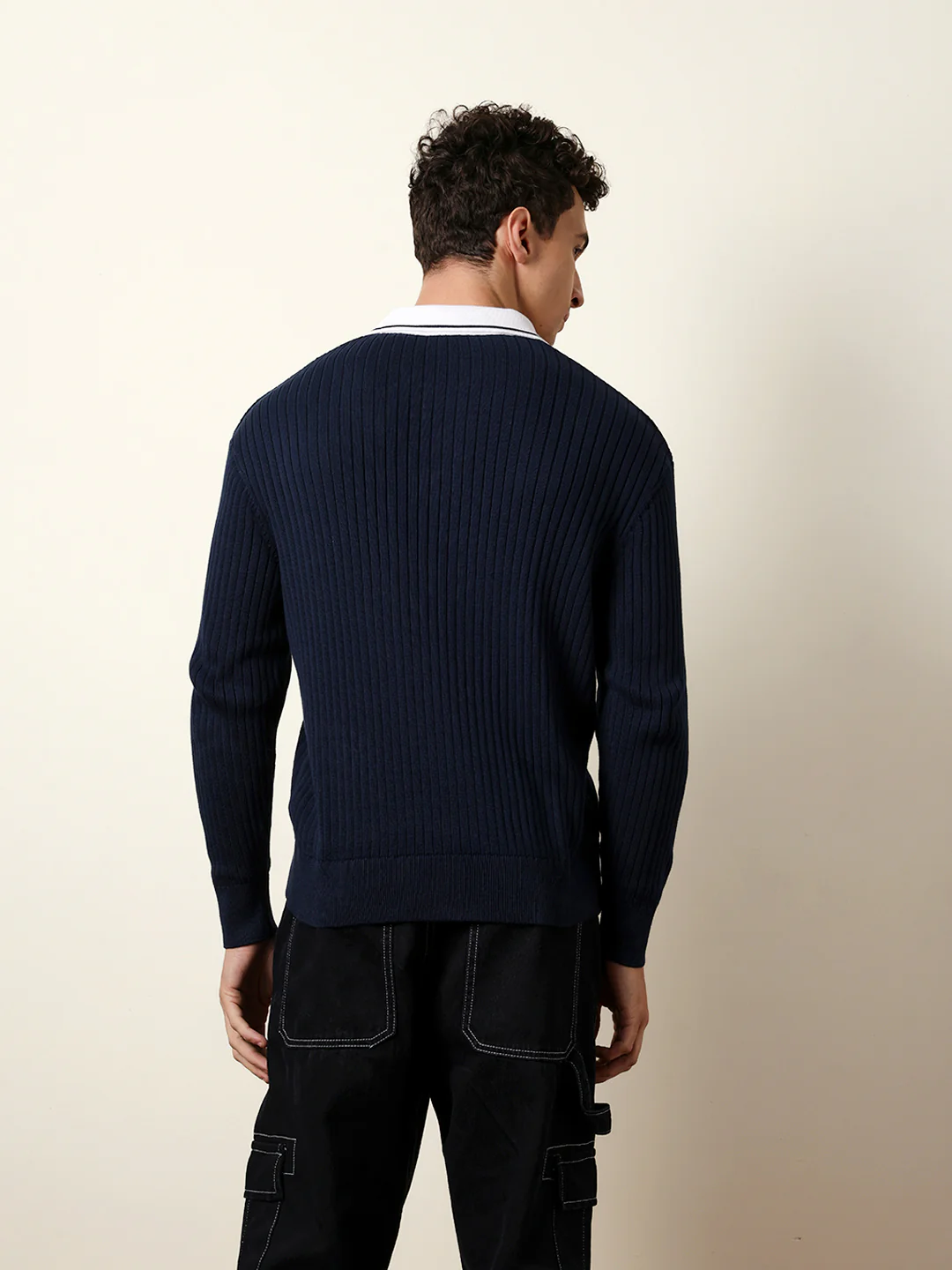 Men Blue Full Sleeve Polo T-Shirt - Image 7