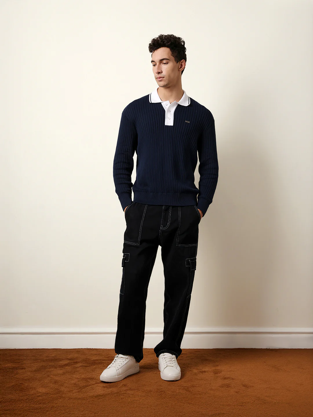 Men Blue Full Sleeve Polo T-Shirt - Image 8