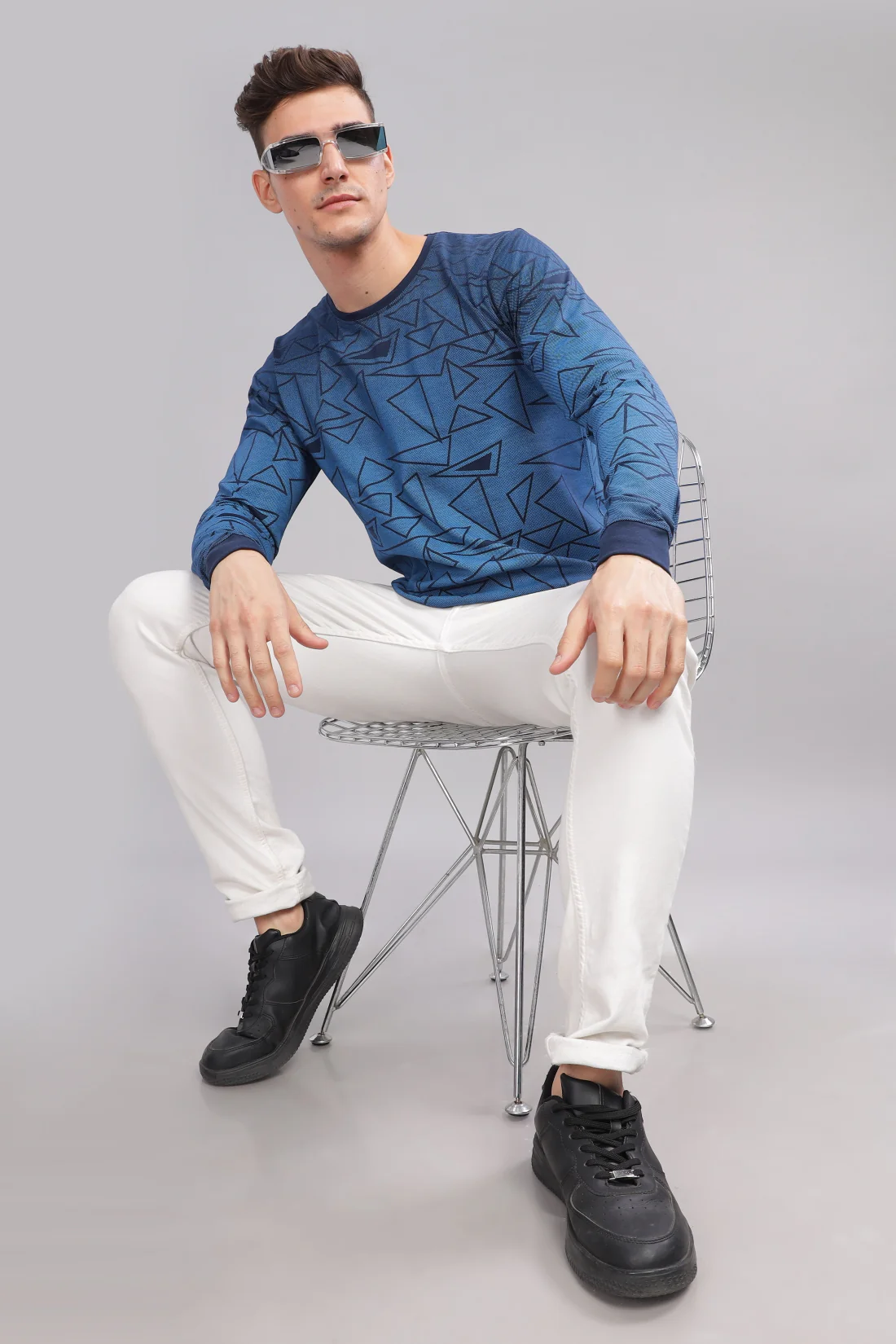Men Blue Full Sleeve T-Shirt - Image 6