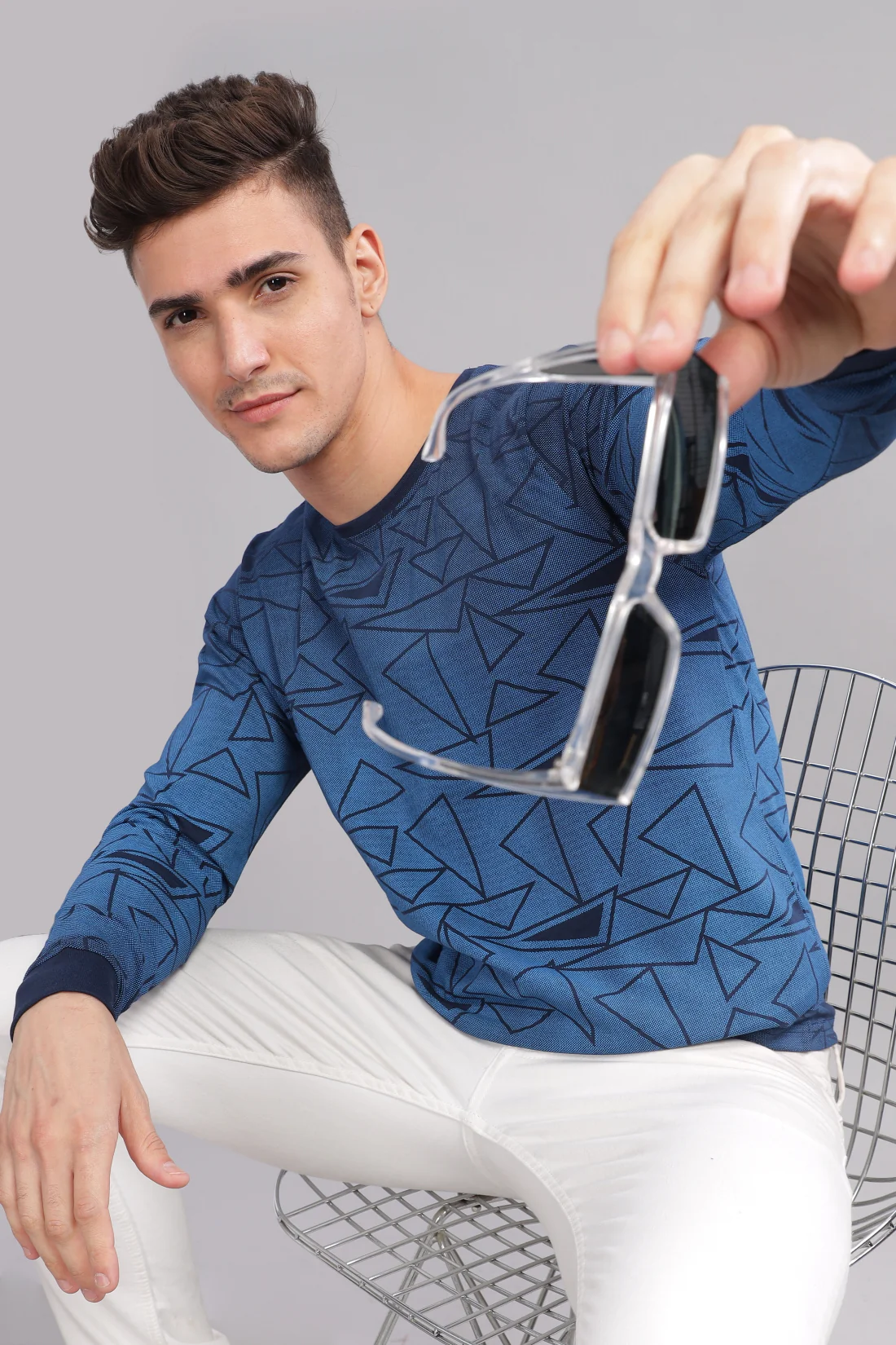 Men Blue Full Sleeve T-Shirt - Image 7
