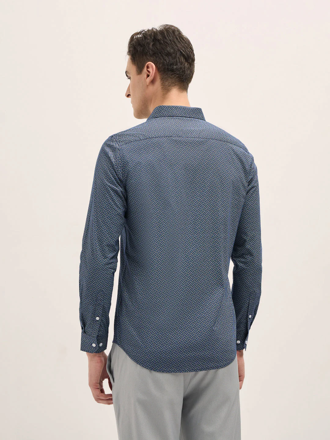 Men Blue Geometric Printed Tailored Fit Formal Shirt - Image 2
