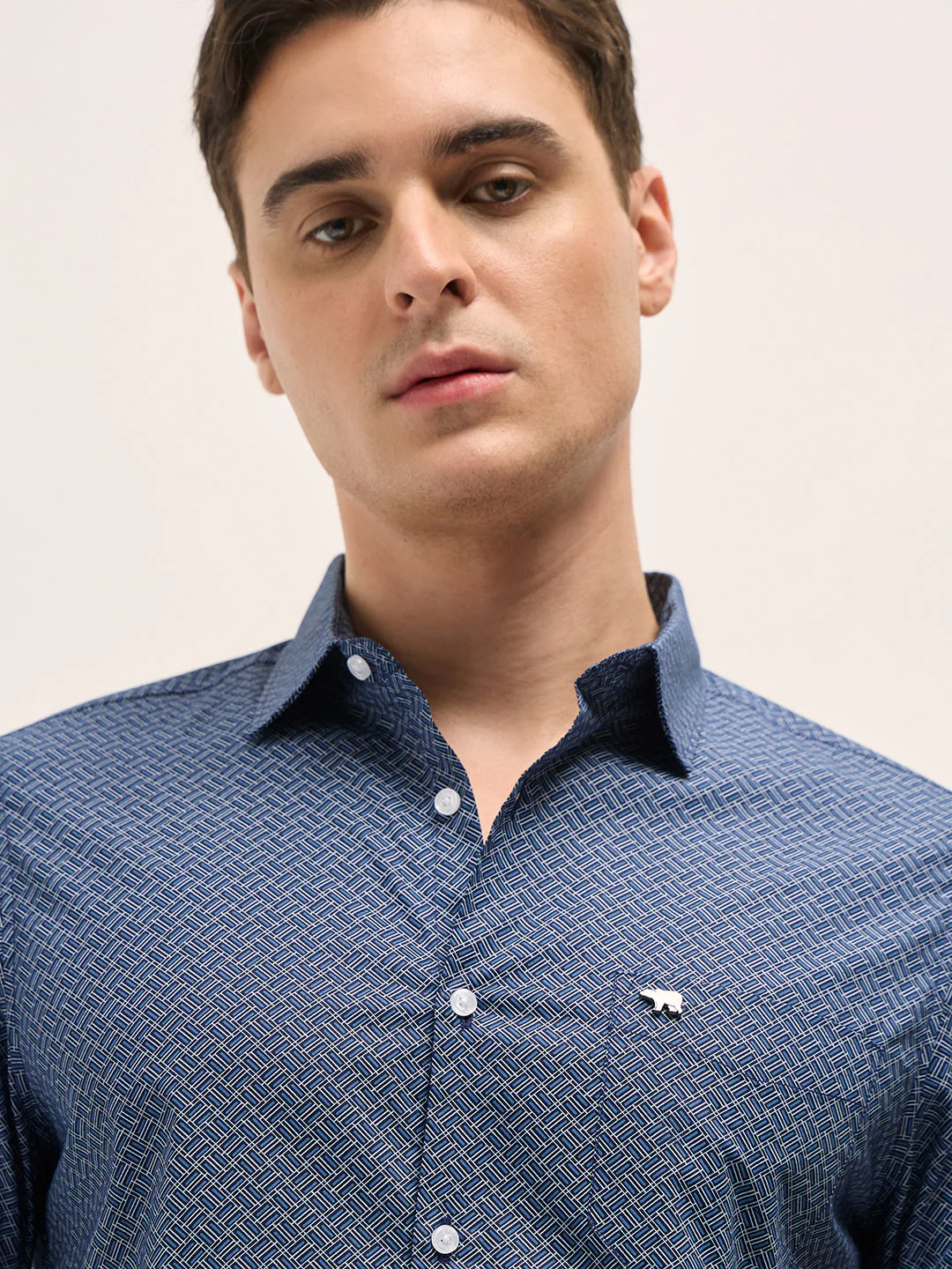 Men Blue Geometric Printed Tailored Fit Formal Shirt - Image 5