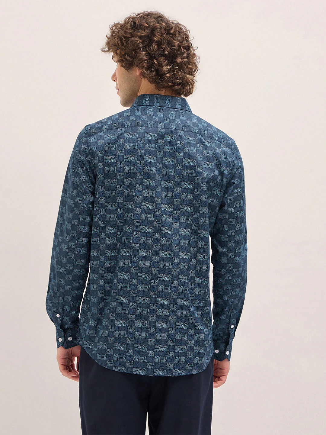 Men Blue Geometric Printed Tailored Fit Formal Shirt - Image 2