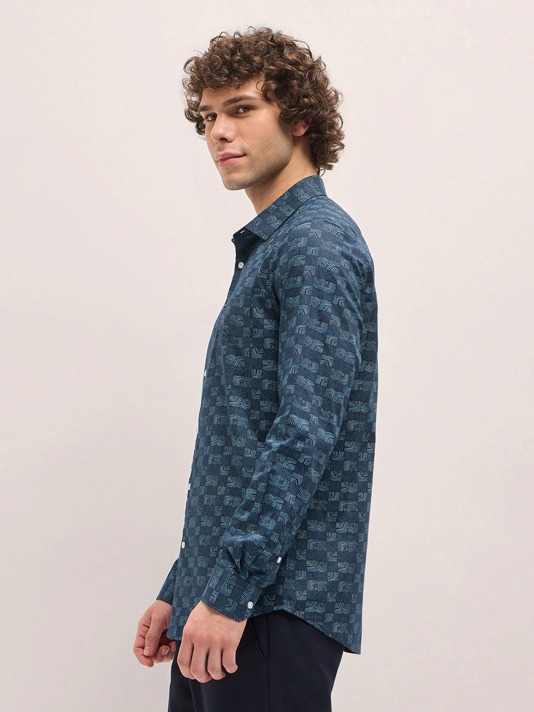Men Blue Geometric Printed Tailored Fit Formal Shirt - Image 3
