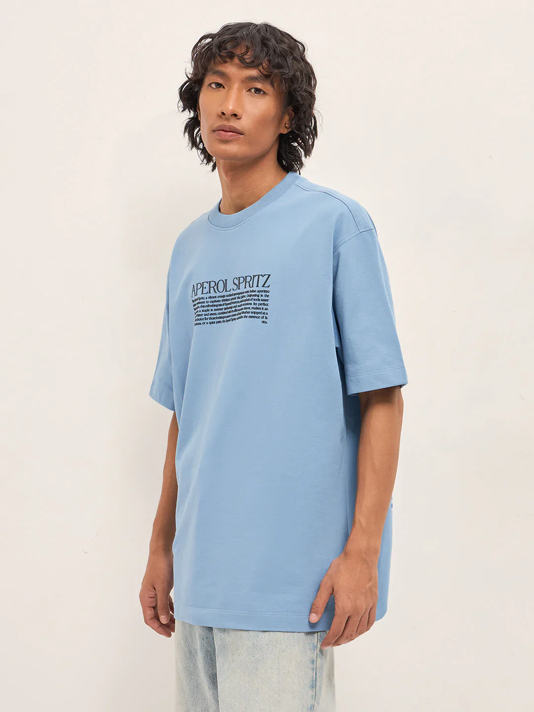 Men Blue Graphic Back Print Oversized T-Shirt - Image 3