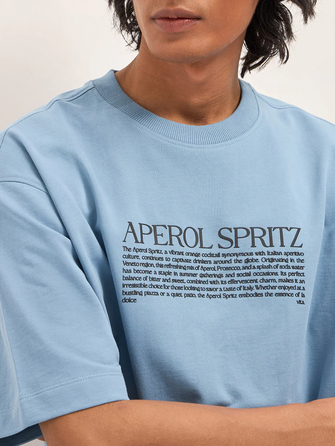 Men Blue Graphic Back Print Oversized T-Shirt - Image 5