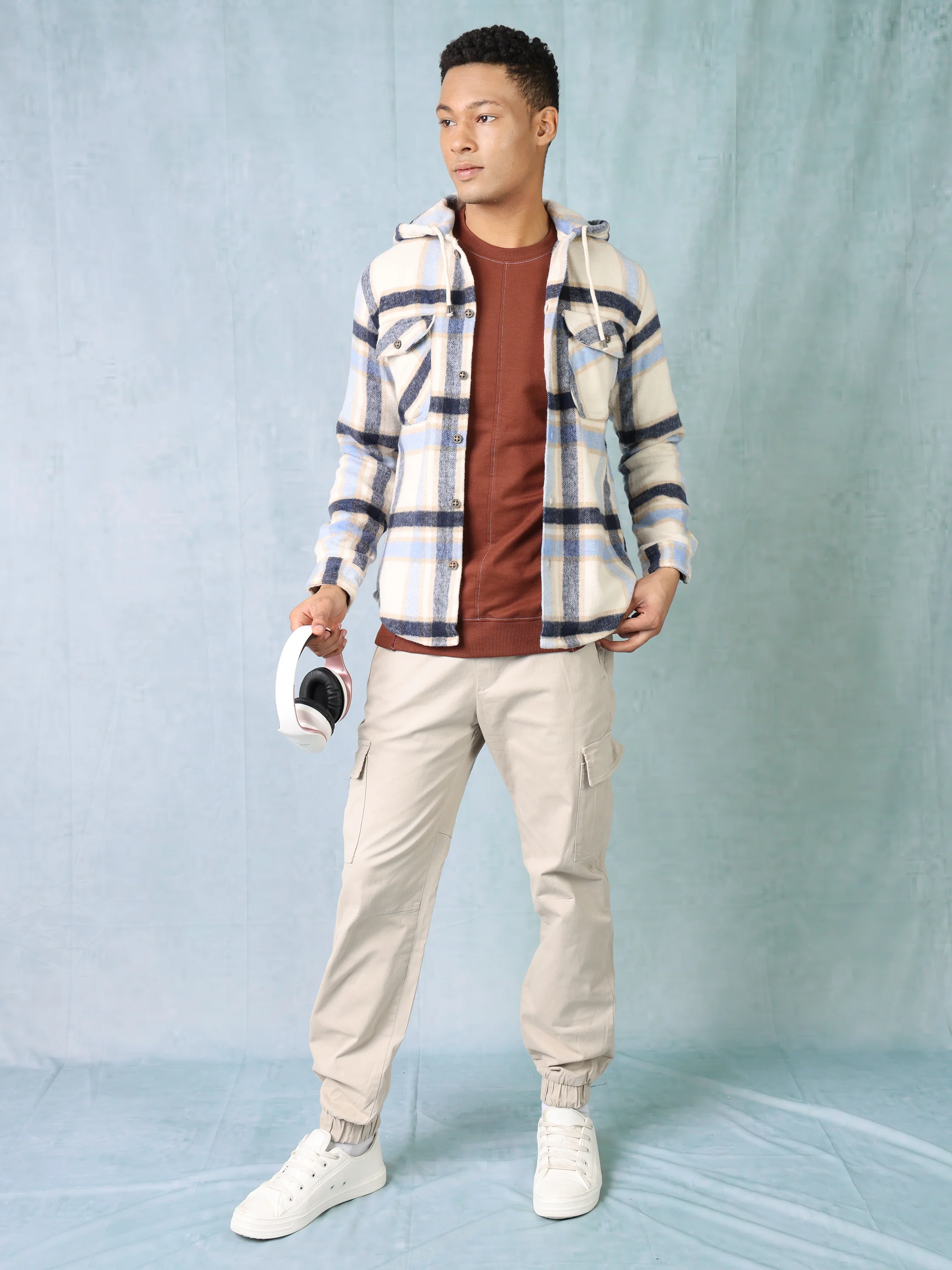 Men Blue Grey Comfort Fit Shacket - Image 3