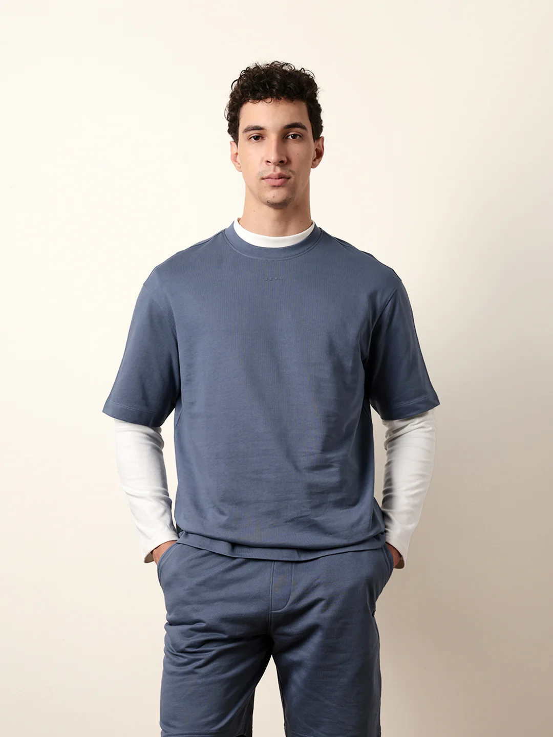 Men Blue Half Sleeve Oversize T-Shirt - Image 3