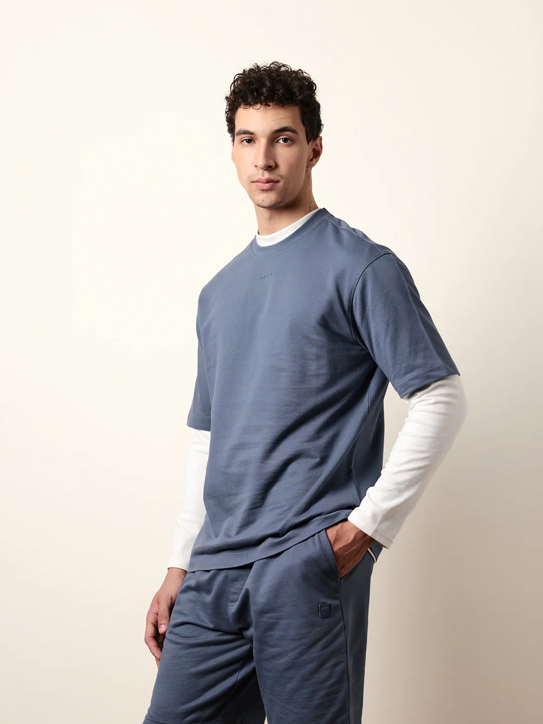 Men Blue Half Sleeve Oversize T-Shirt - Image 4