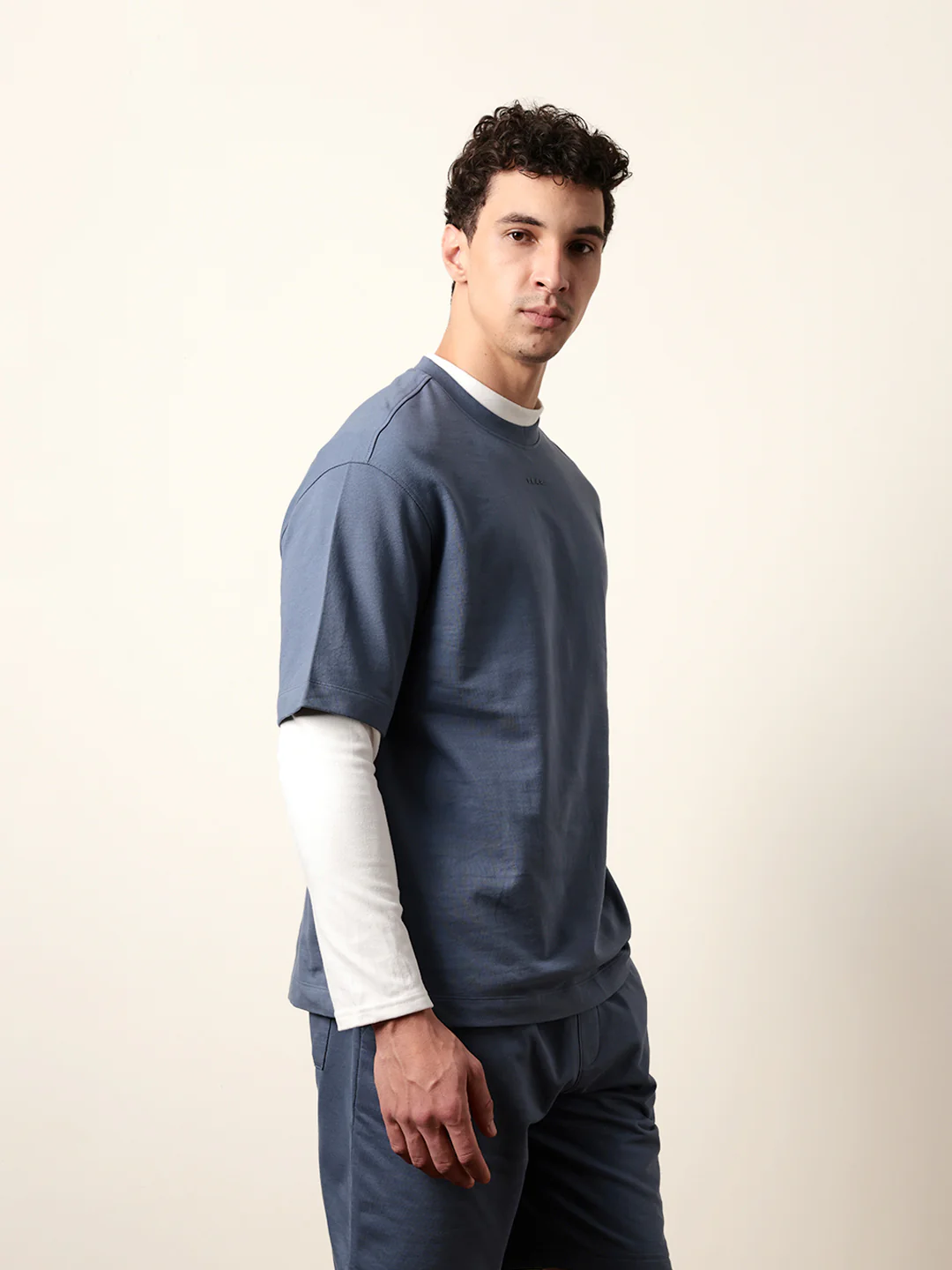 Men Blue Half Sleeve Oversize T-Shirt - Image 5
