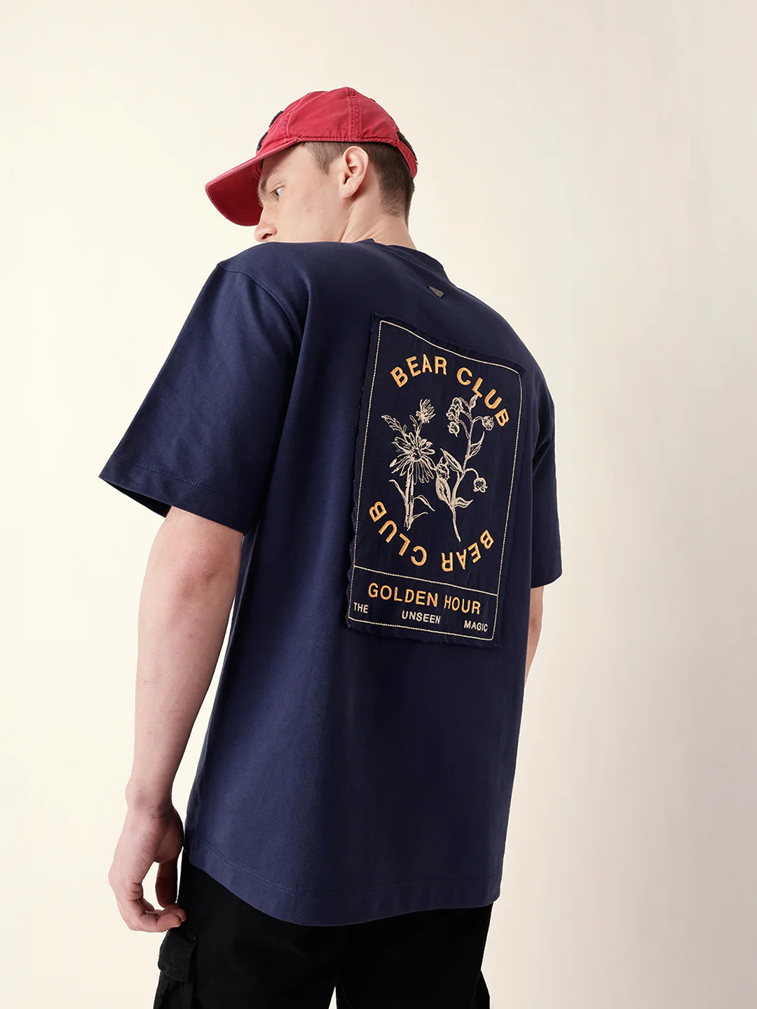 Men Blue Half Sleeve Oversize T-Shirt - Image 2