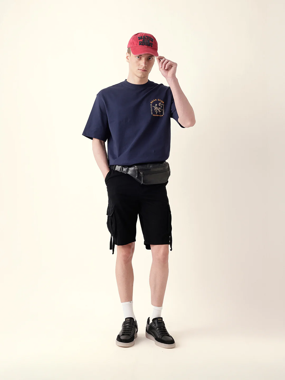 Men Blue Half Sleeve Oversize T-Shirt - Image 3