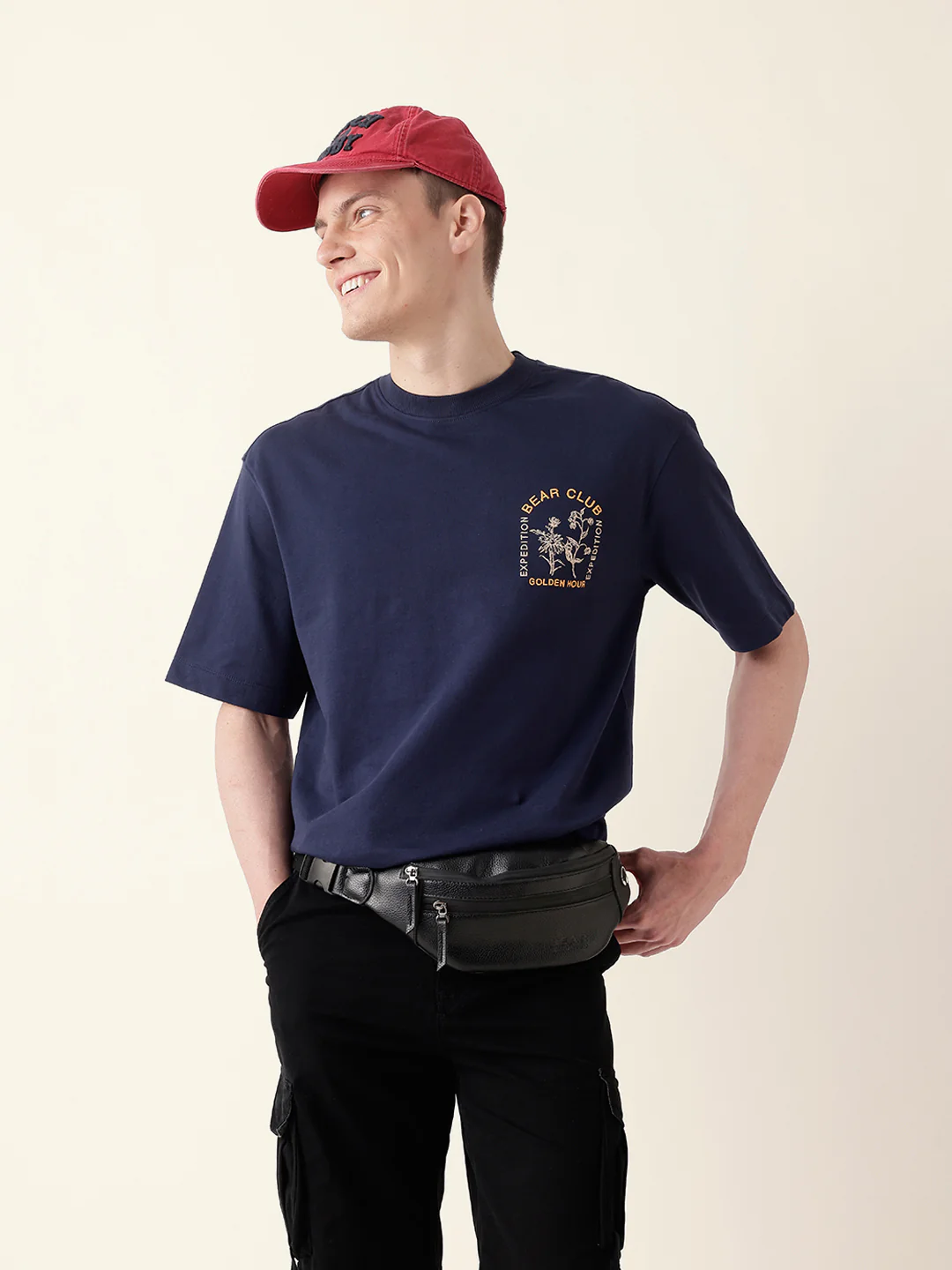 Men Blue Half Sleeve Oversize T-Shirt - Image 4