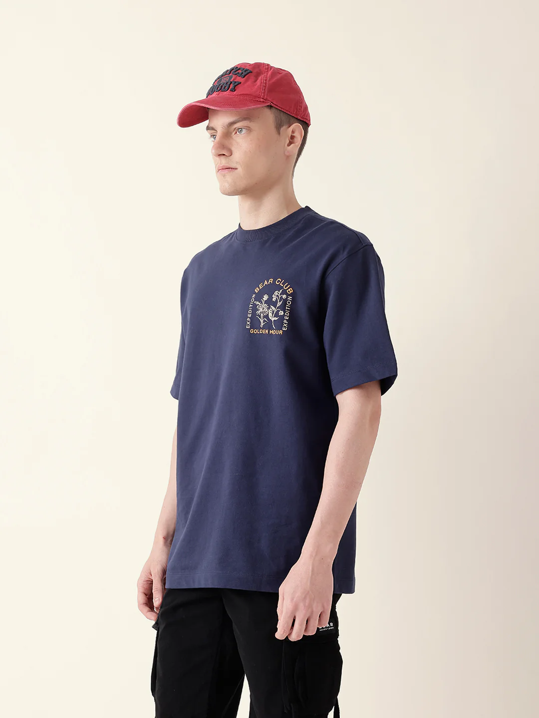 Men Blue Half Sleeve Oversize T-Shirt - Image 5