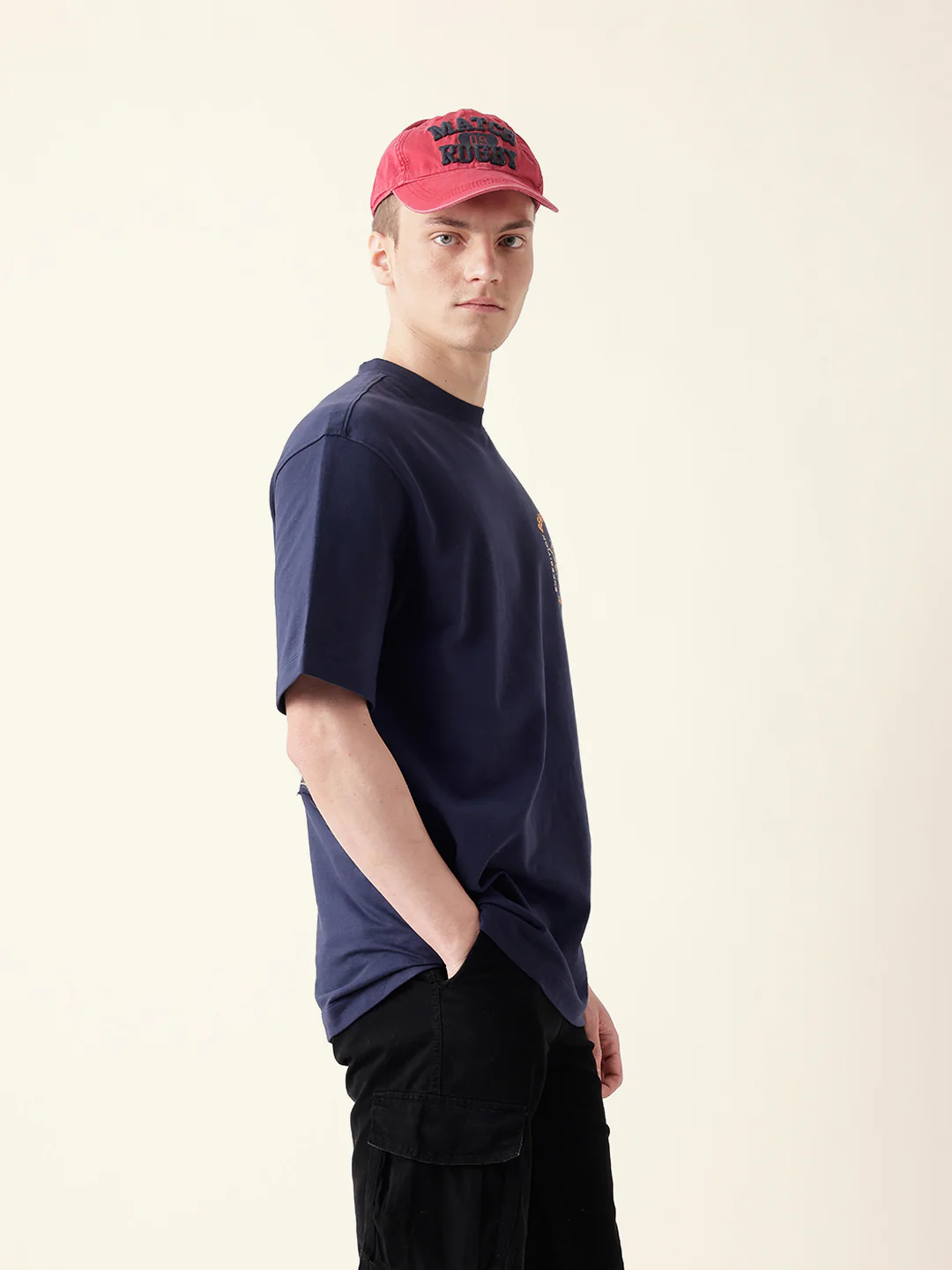 Men Blue Half Sleeve Oversize T-Shirt - Image 6
