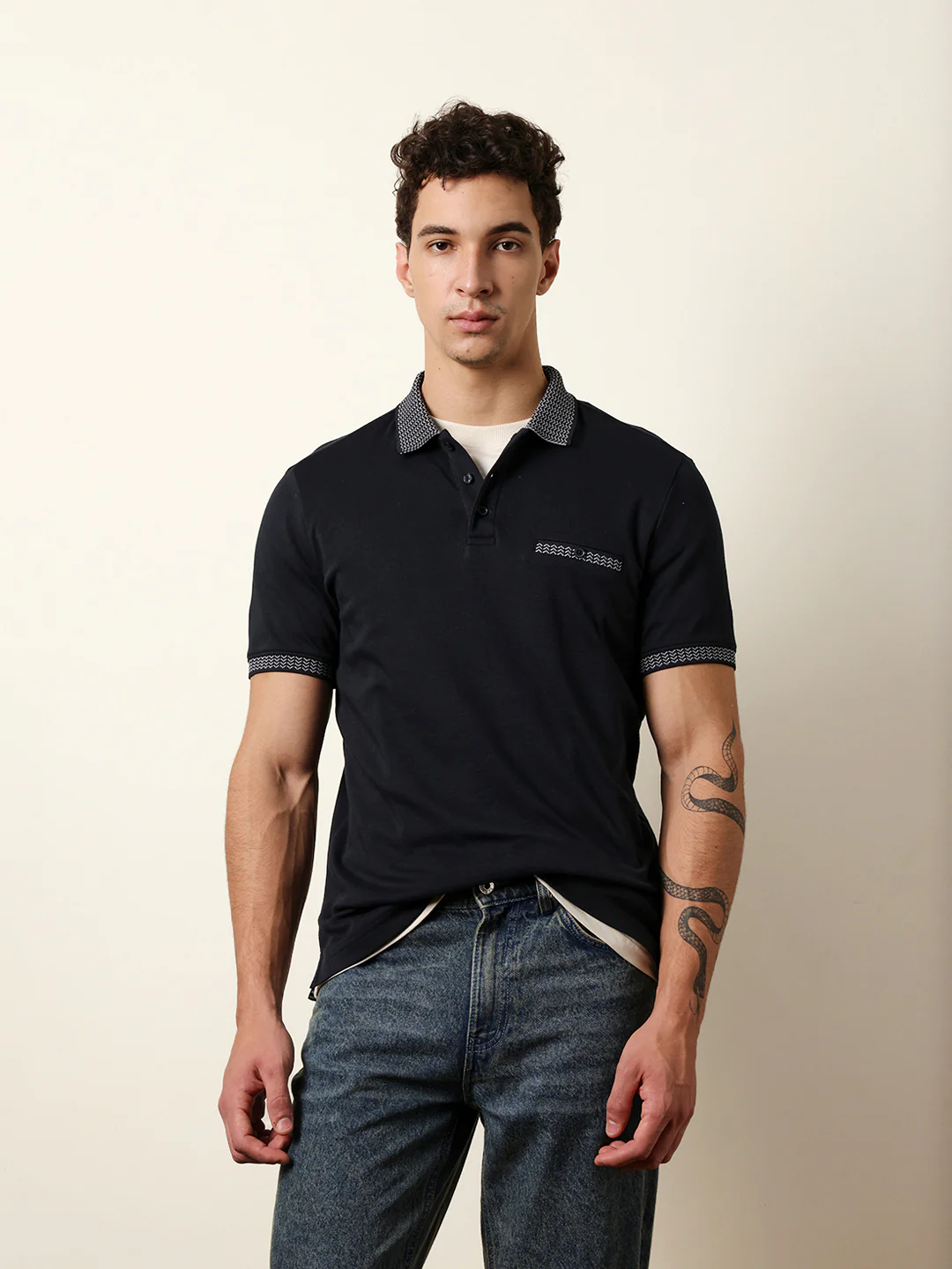 Men Blue Half Sleeve Polo T-Shirt - Image 3