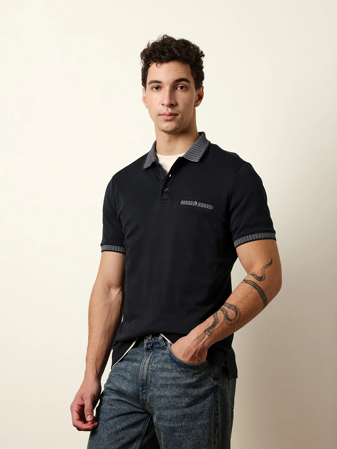 Men Blue Half Sleeve Polo T-Shirt - Image 4