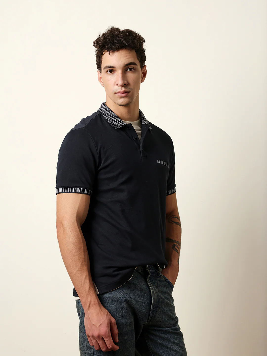 Men Blue Half Sleeve Polo T-Shirt - Image 5