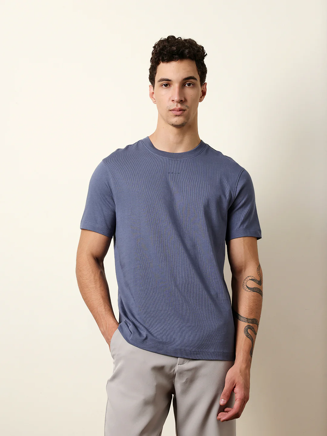 Men Blue Half Sleeve Regular T-Shirt - Image 3