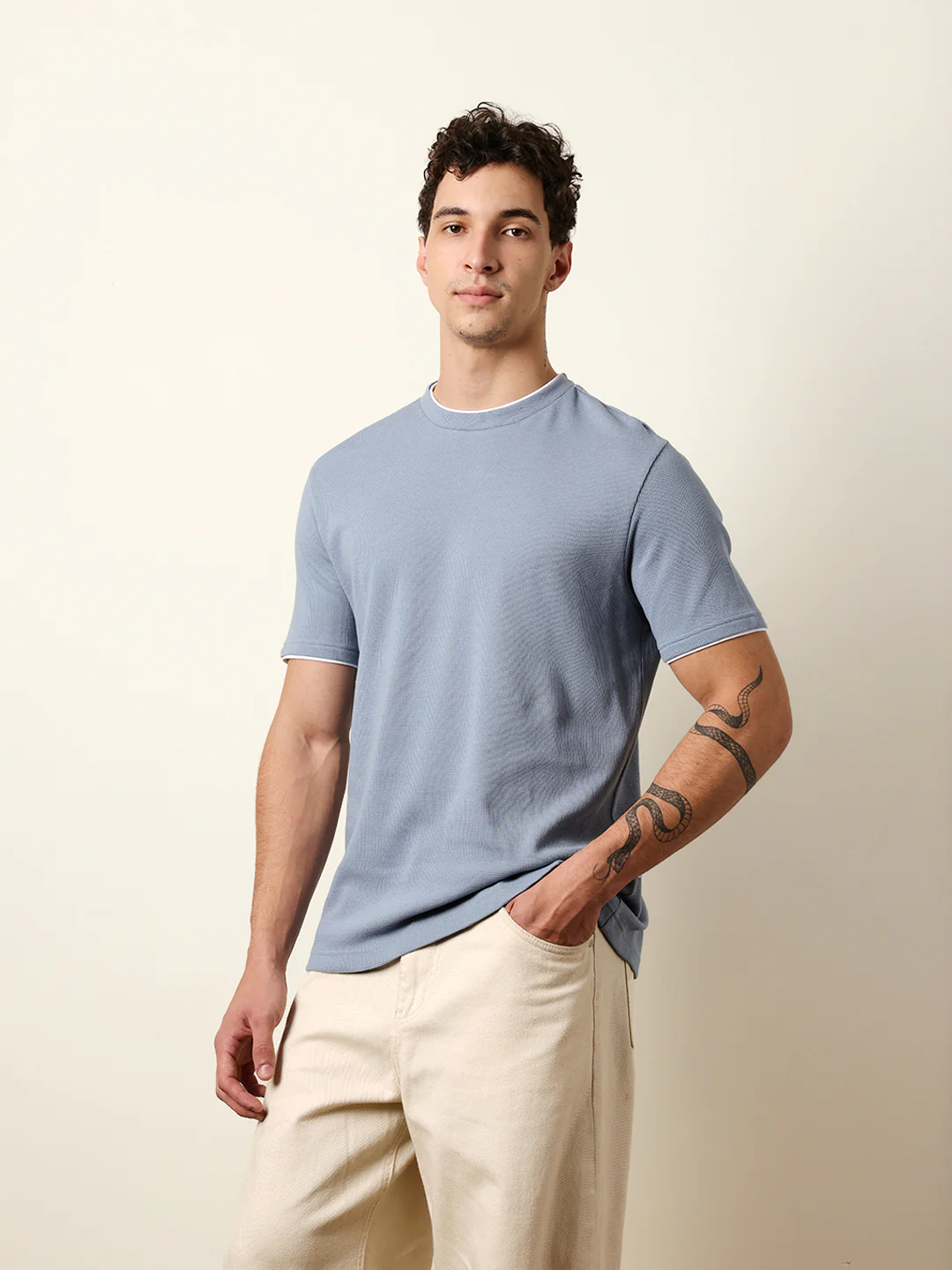 Men Blue Half Sleeve Regular T-Shirt - Image 4