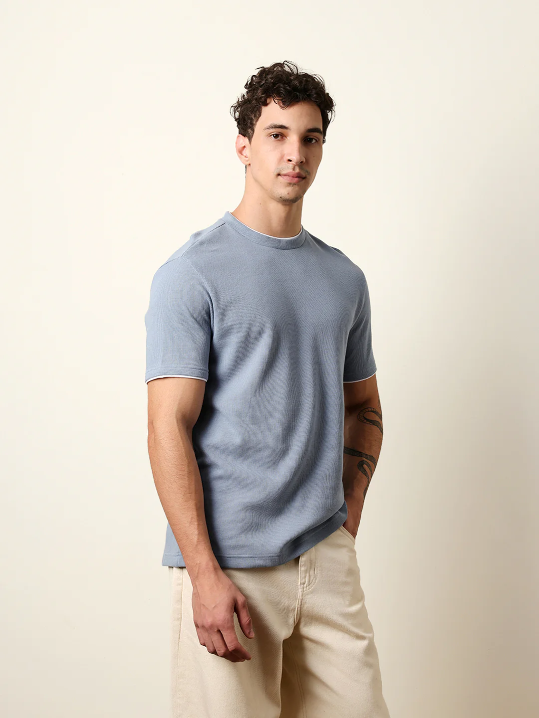 Men Blue Half Sleeve Regular T-Shirt - Image 5