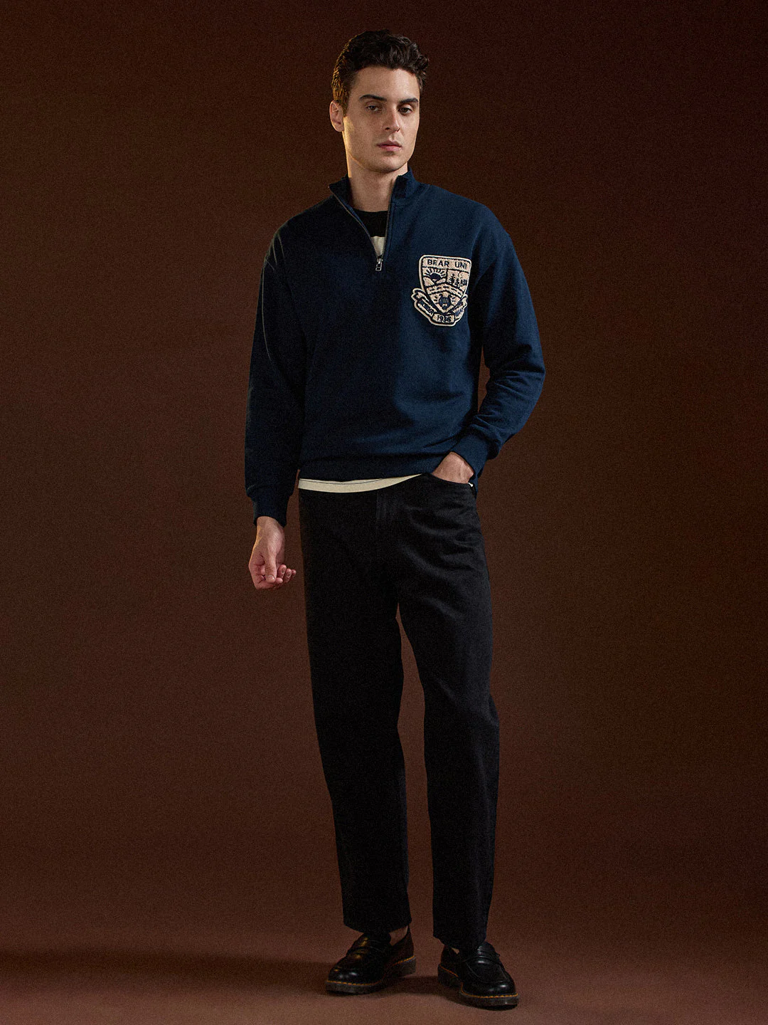 Men Blue Half-Zip Relax Fit Sweatshirt - Image 4