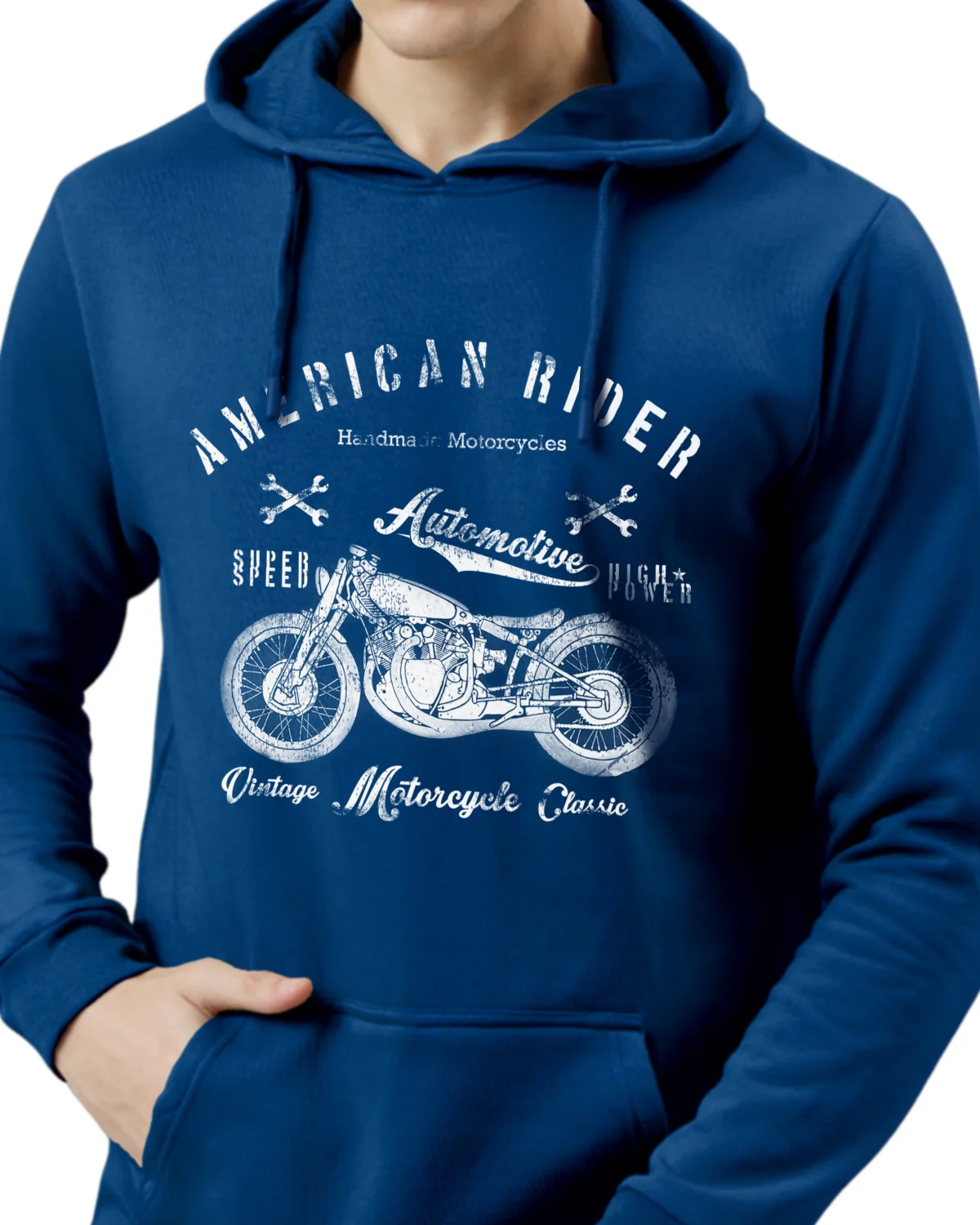 Men Blue Printed Hoodie - Image 3