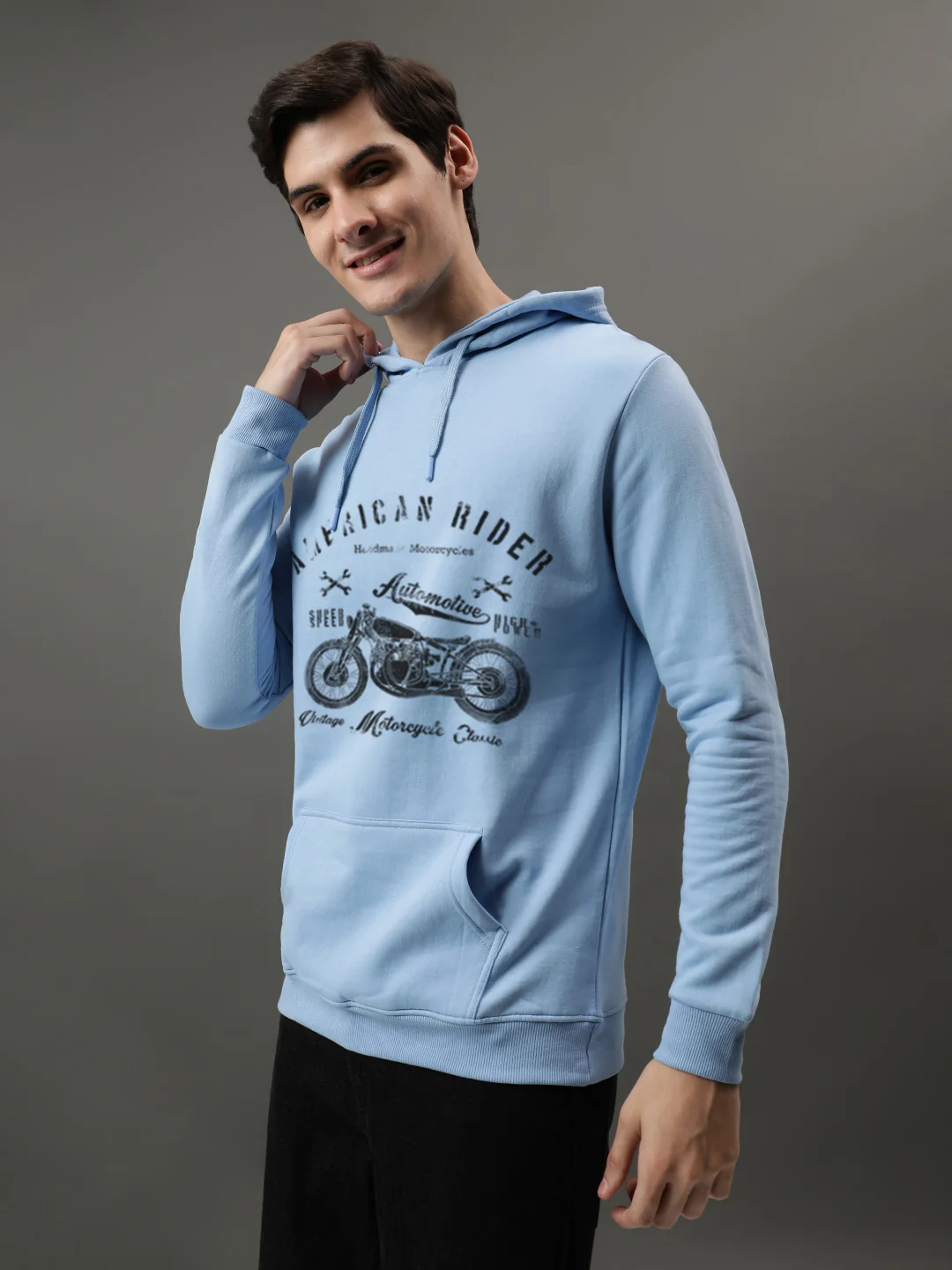 Men Blue Printed Hoodie - Image 3