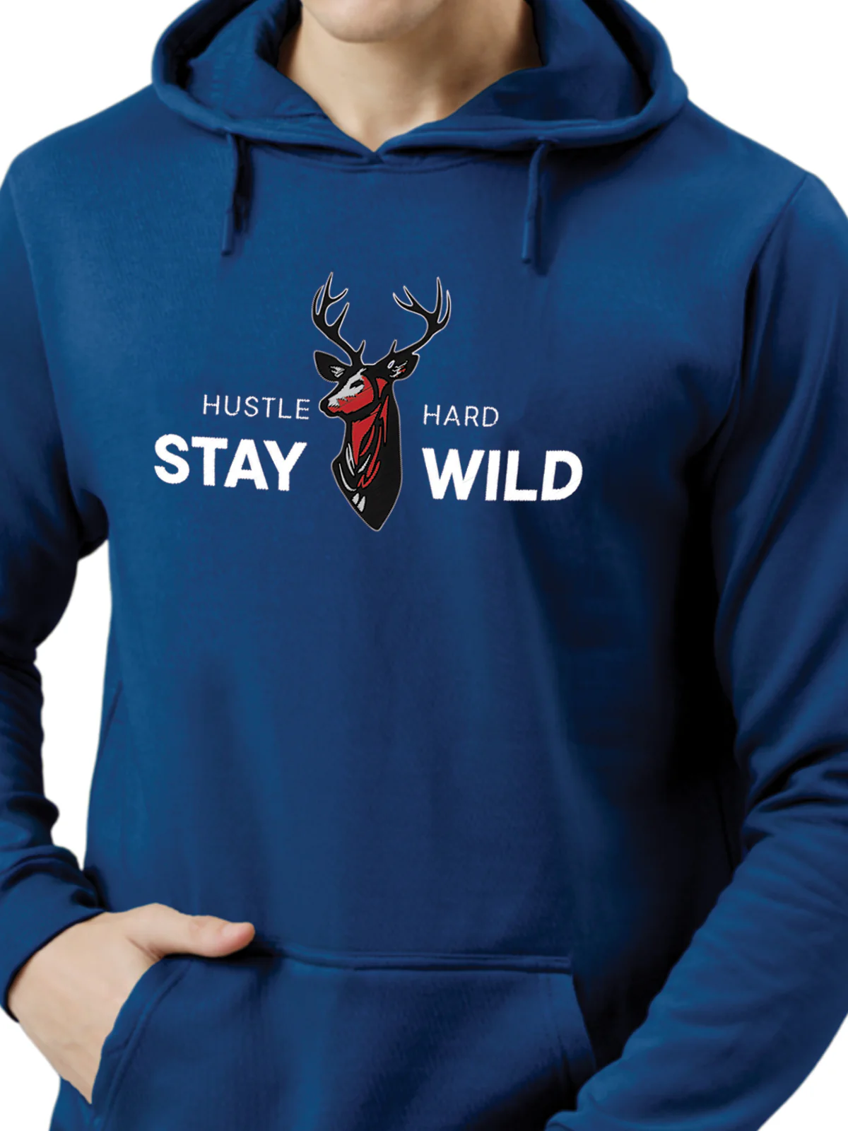 Men Blue Printed Hoodie - Image 2