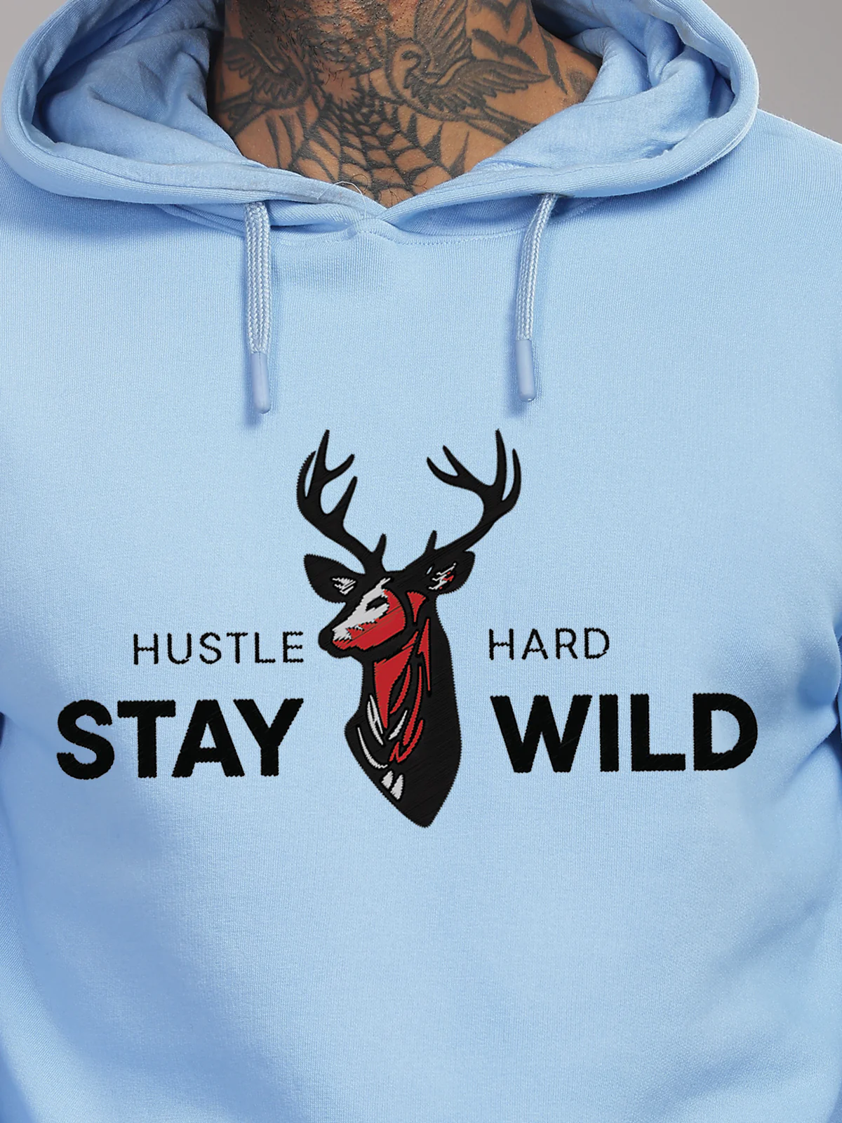 Men Blue Printed Hoodie - Image 2