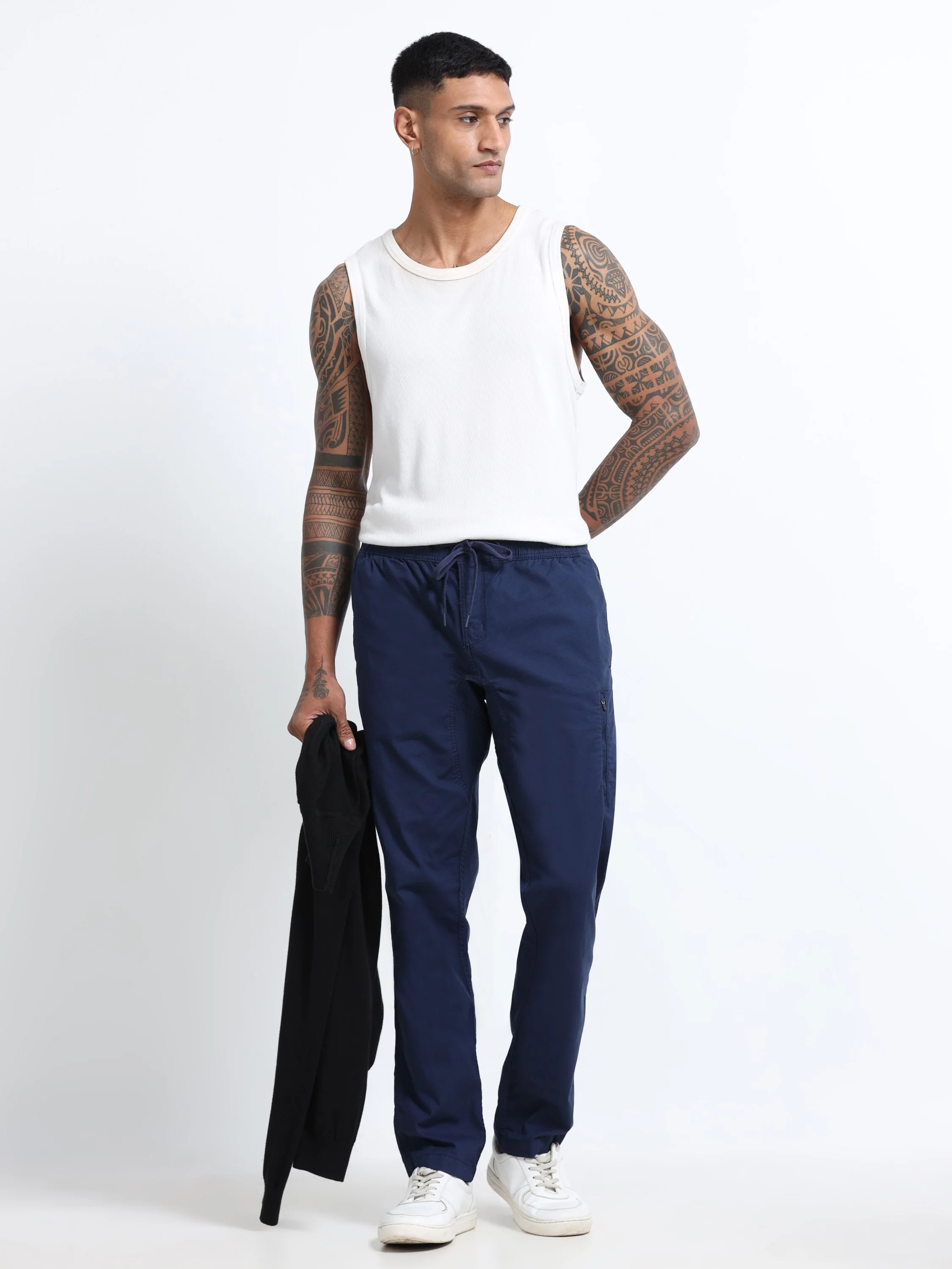Men Blue Jogger with 5 Pockets Elasticated Waist - Image 2